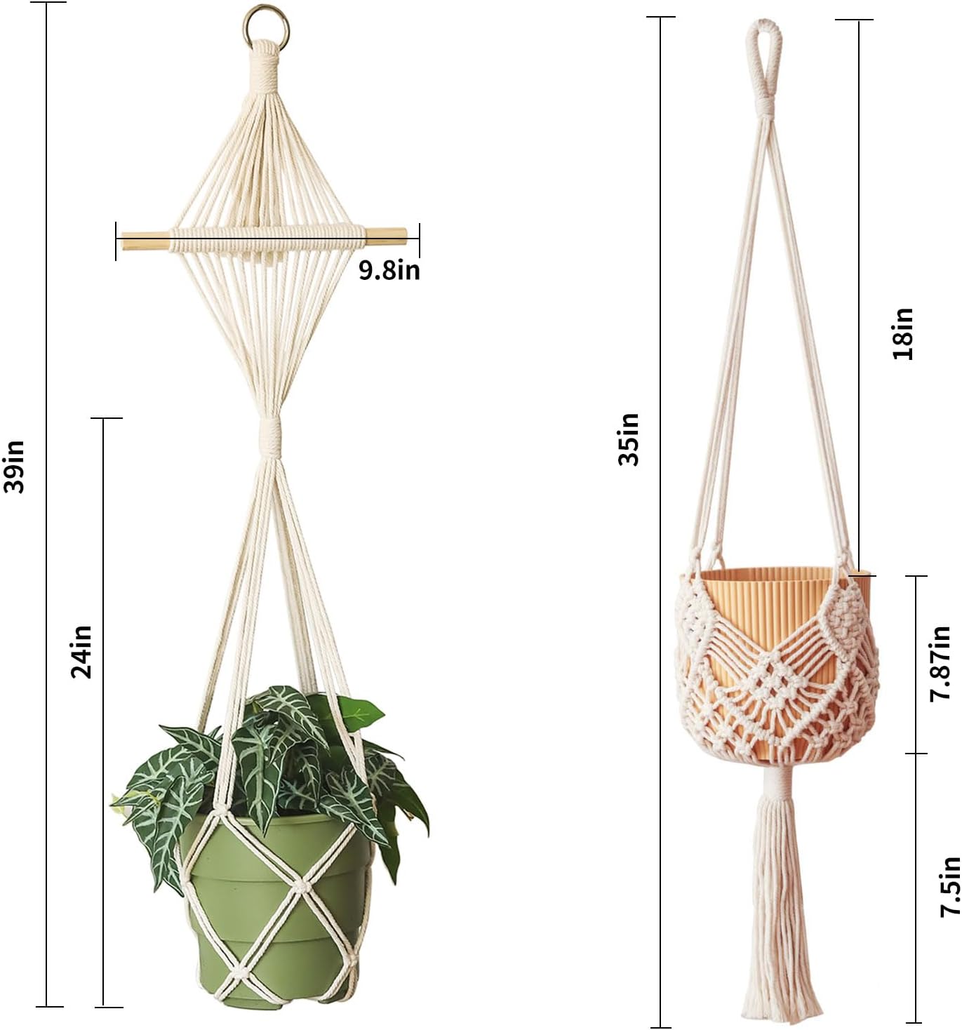 Boho Hanging Planters / Black Hanger / 10 Inch / Set of 8