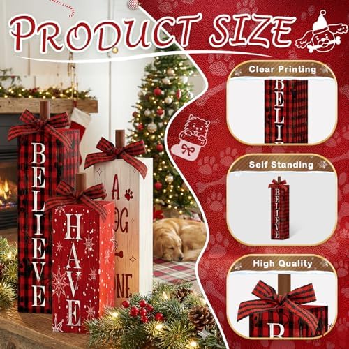 Britimes Tray Decor, 3 Pack, Wooden Table Signs, Dog Christmas
