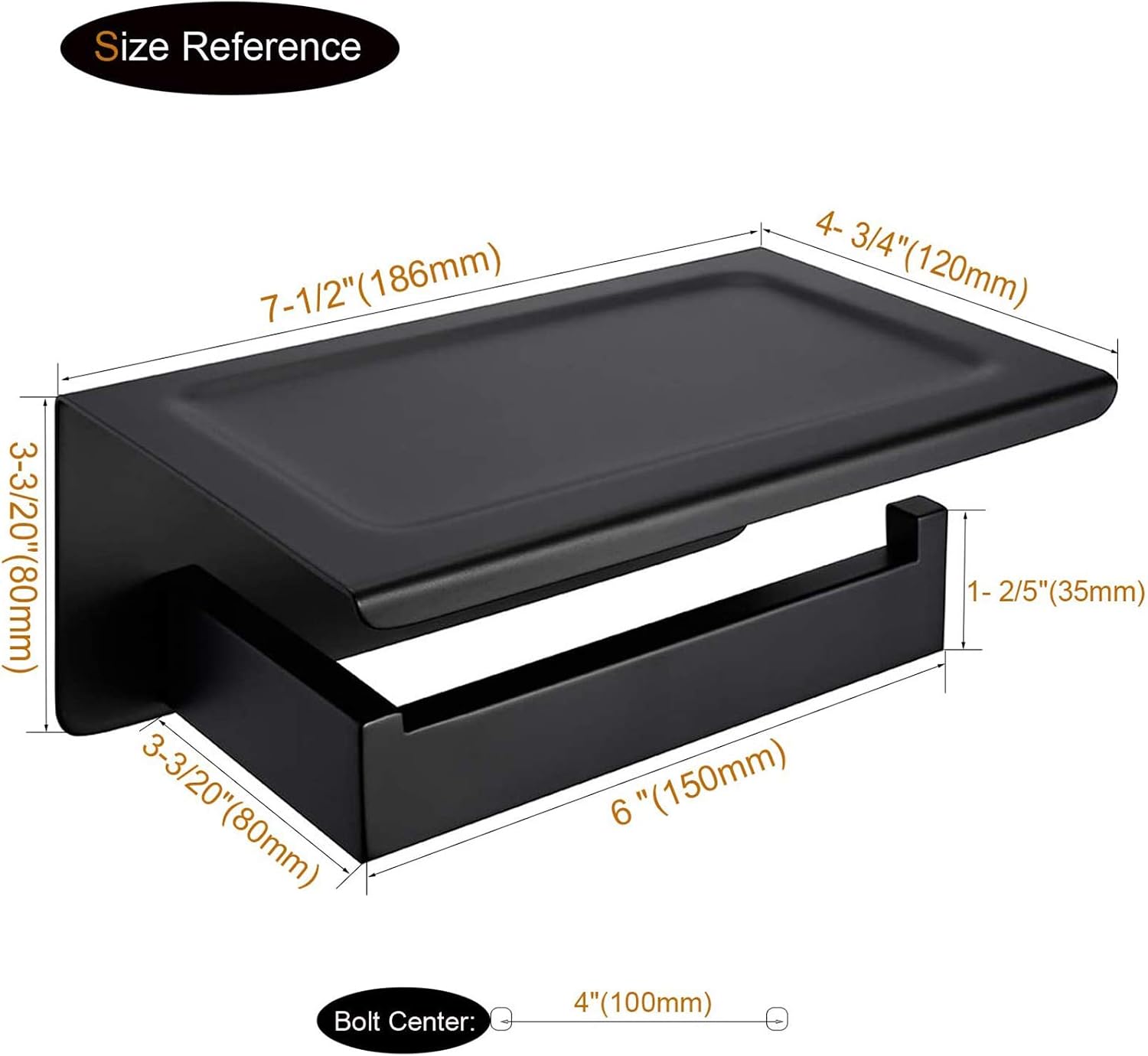 Nolimas Matte Black Toilet Paper Holder with Shelf, SUS304 Stainless Steel Bathroom Square, Modern Anti Rust Wall