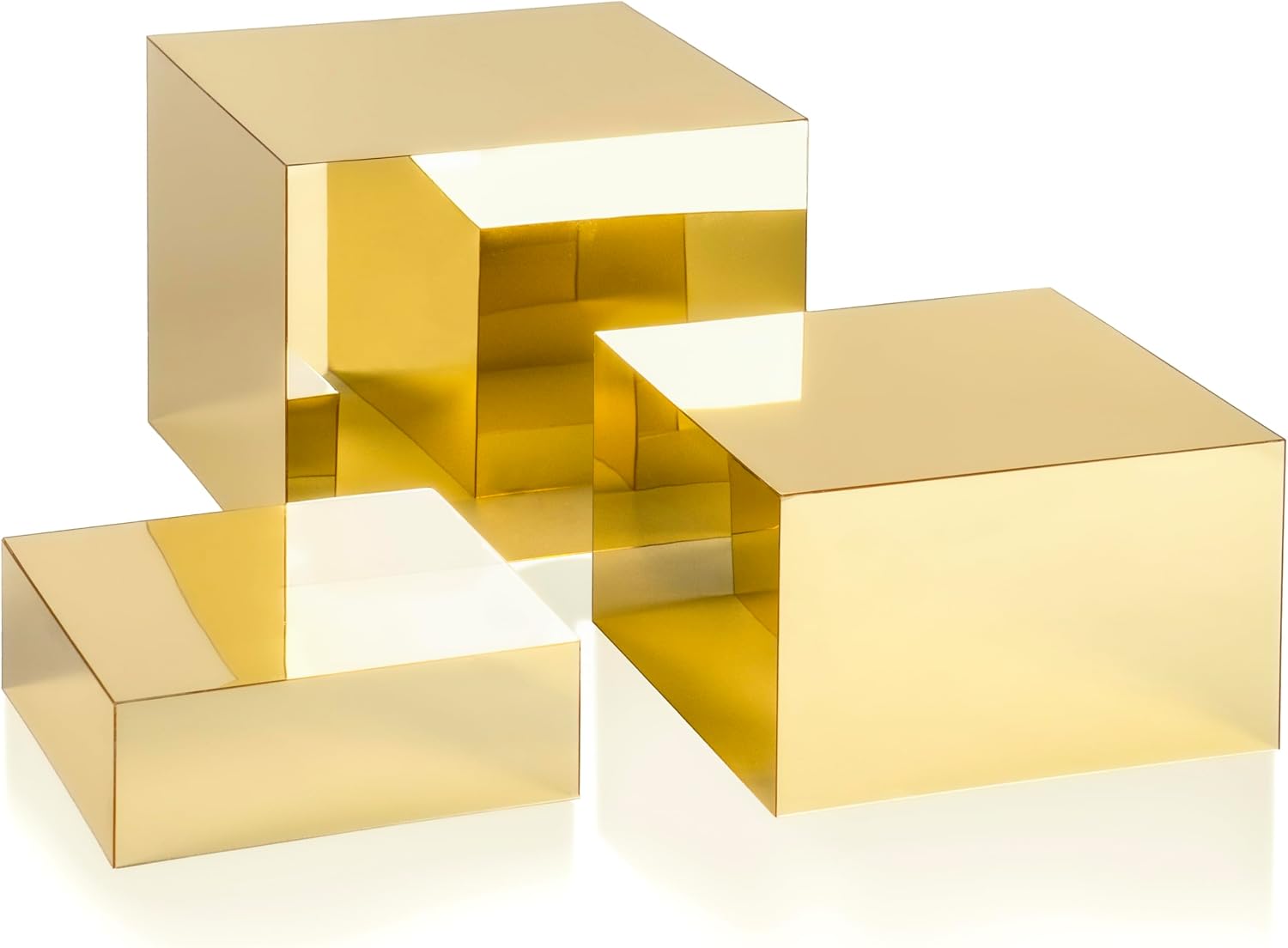 Red Co. Set of 3 Glossy Gold Acrylic Cube Display Nesting Risers with Hollow Bottoms - 2 Pack