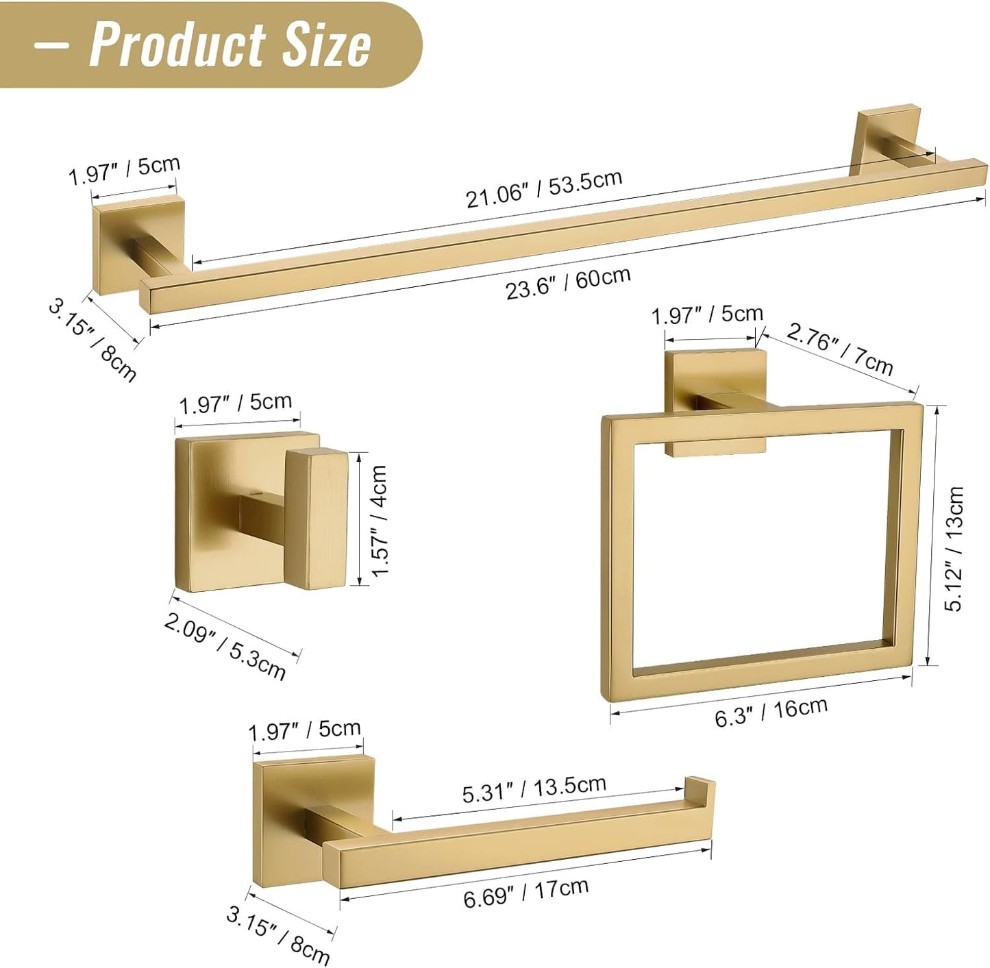 YACVCL Towel Bar Set, 5-Piece Brushed Gold Bathroom Hardware Set, Gold Bathroom Accessories Set, SUS304 Stainless Steel