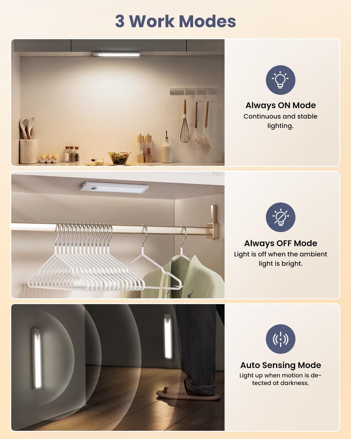 16 Inch Under Cabinet Lighting, Motion Sensor Rechargeable LED Dimmable | Under Counter Cabinet Light 83 LED USB