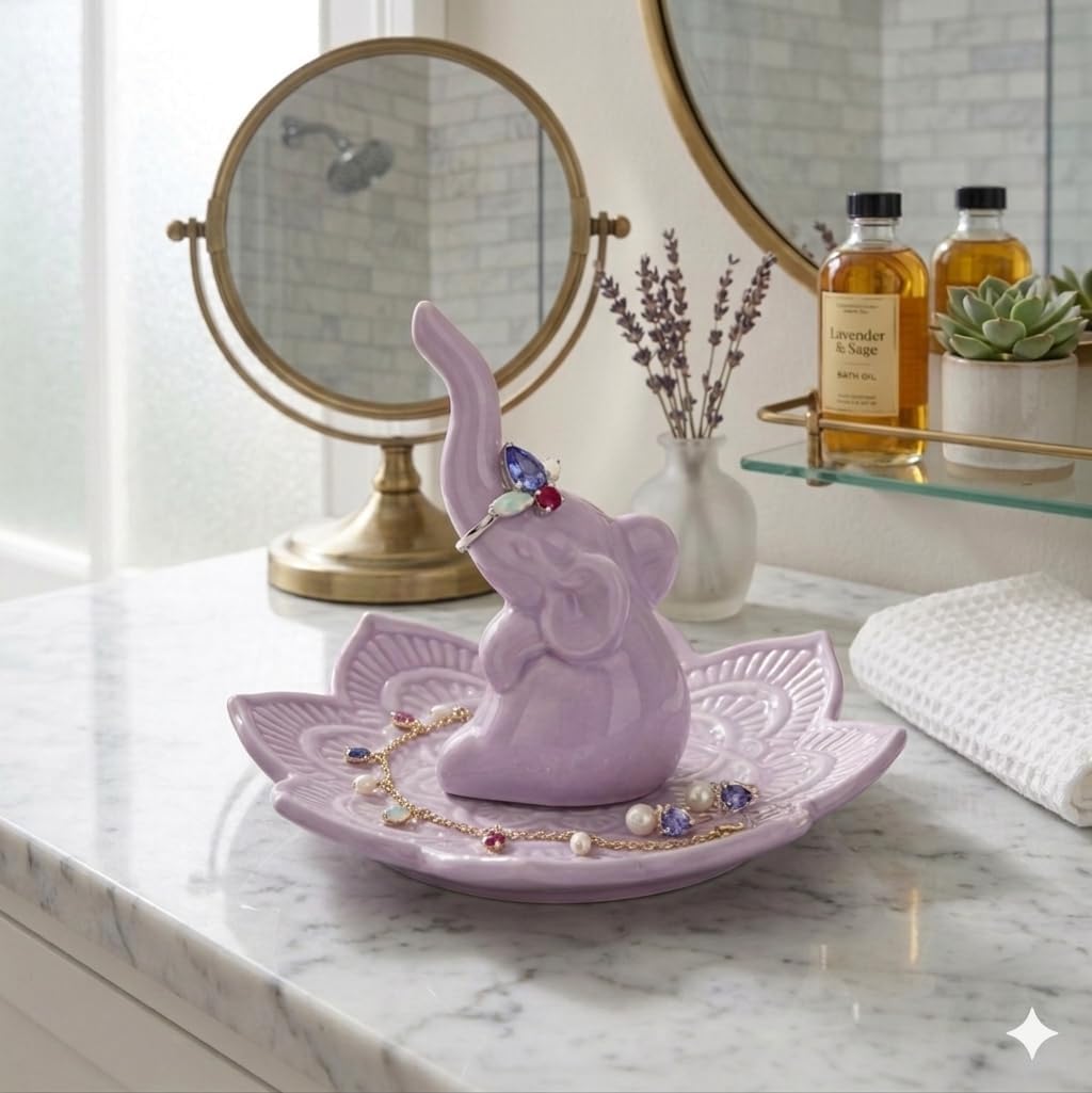 Elephant Ring Holder Jewelry Dish for Women / Purple