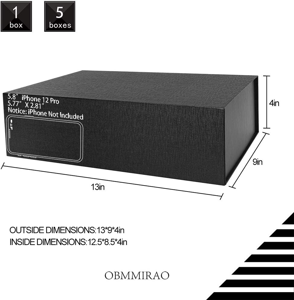 Foldable Magnetic Gift Boxes / Black / 13 x 9 x 4 / Set of 5