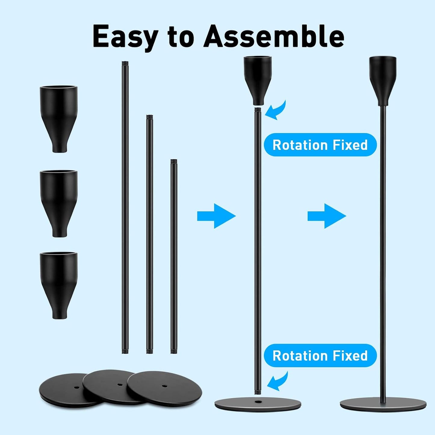 Black Candlestick Holder Set of 24 for Taper Candles, Decorative Candle Holders Bulk Candle Stick Holders Taper Candle