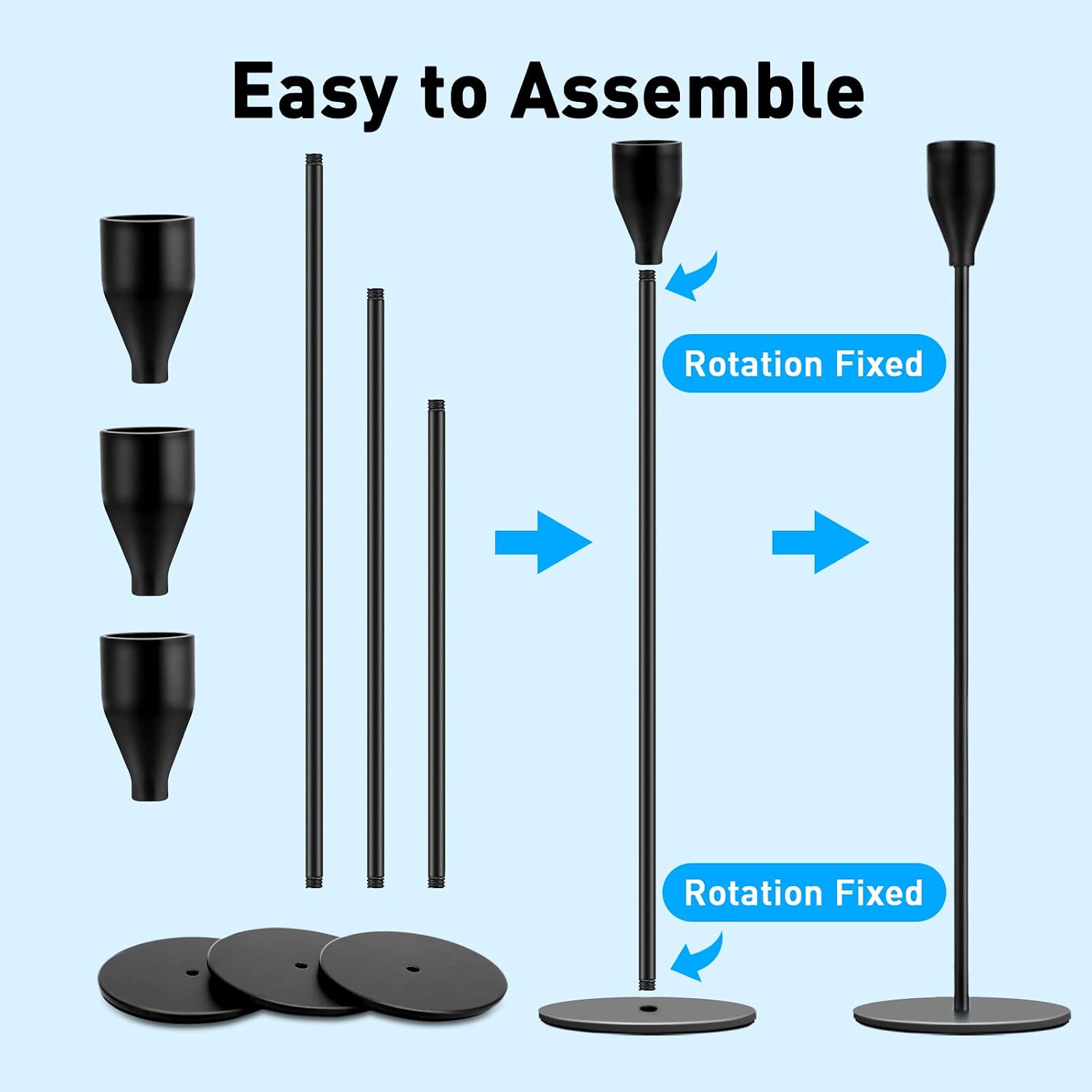 Black Candlestick Holder Set of 24 for Taper Candles, Decorative Candle Holders Bulk Candle Stick Holders Taper Candle