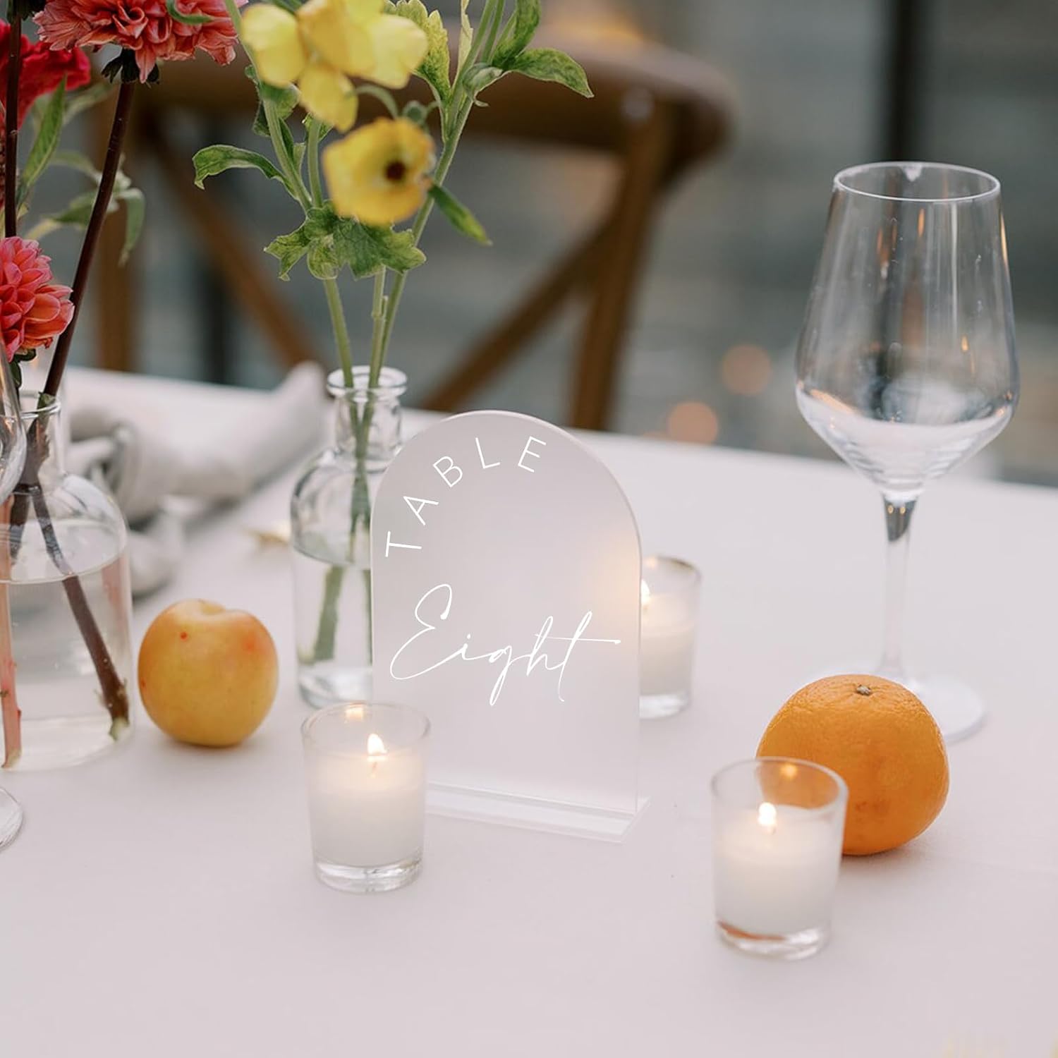 Frosted Arch Wedding Table Numbers 1-25 with Stands, 5x7 Inch Frosted Arch Acrylic Sign with White Letters, Arched