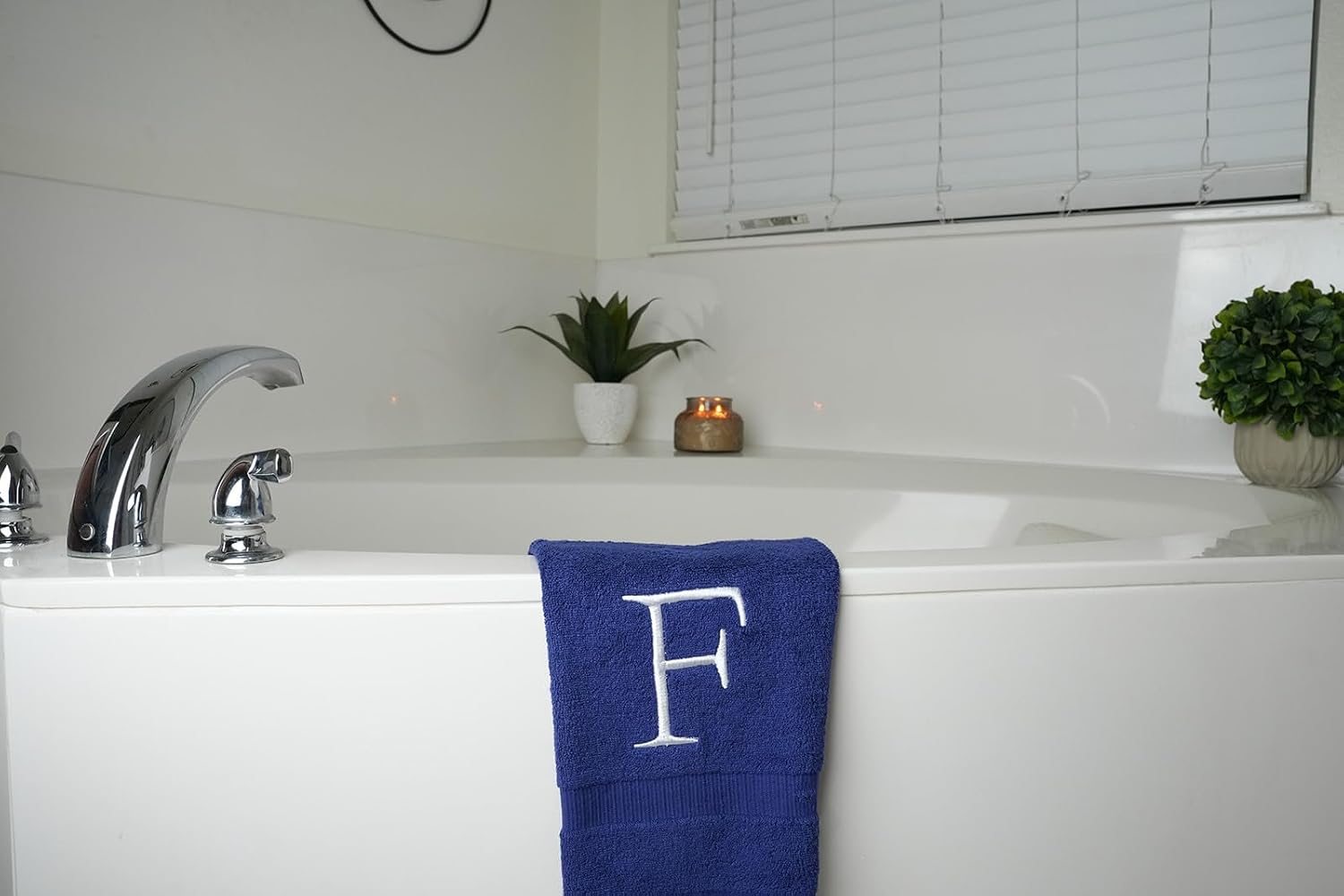 Navy with White Monogrammed Hand Towels for Bathroom - Set of 2 Letter F | Luxury Hotel Quality Initial Towels For