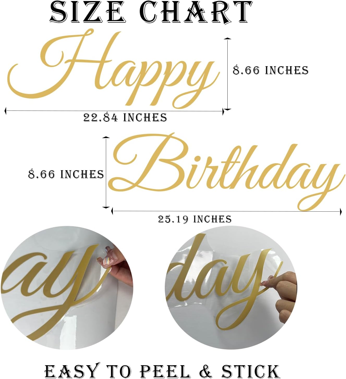Happy Birthday Party Decal for Women Men / Gold