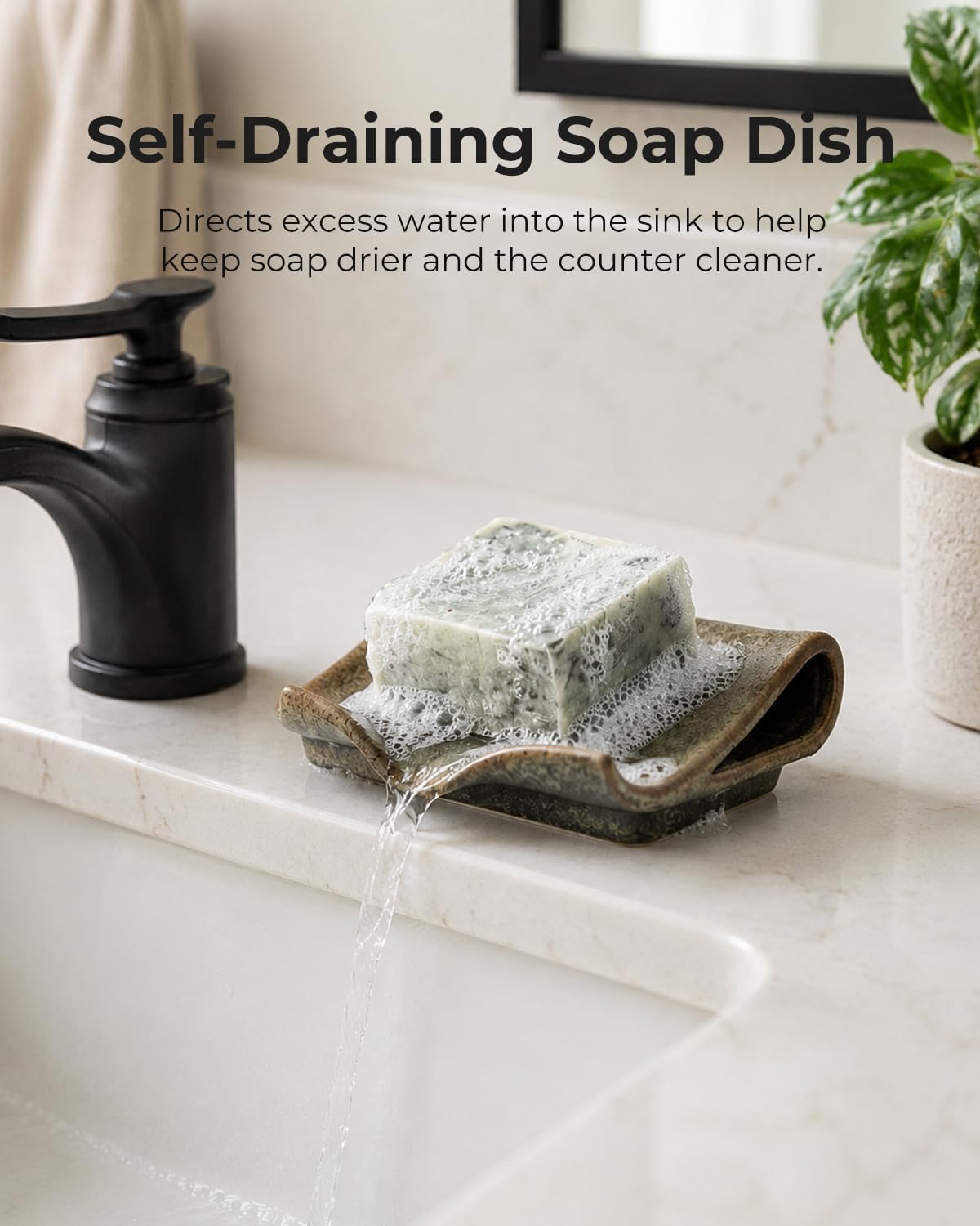 Ceramic Bar Soap Holder Waterfall Design Soap Saver / Brown