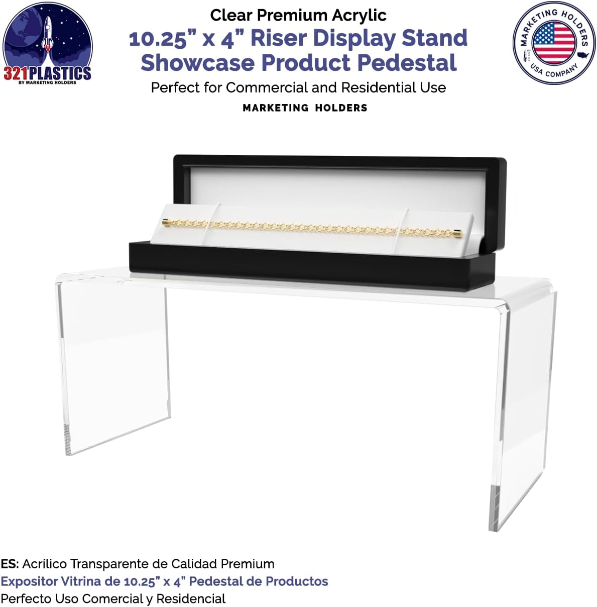 Marketing Holders 4 Pack Clear Acrylic Riser Display Stand 10" x 4" Merchandise Retail Showcase Fixture One Piece Stand