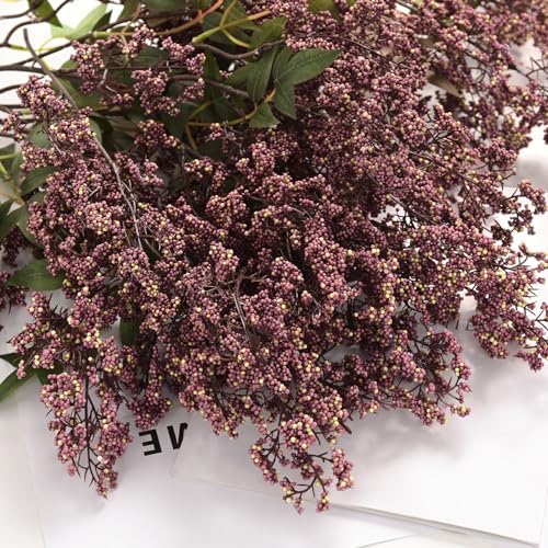 3Pcs 43In Faux Berry Stems, Artificial Nandina Fall Decor, Dusty Plum