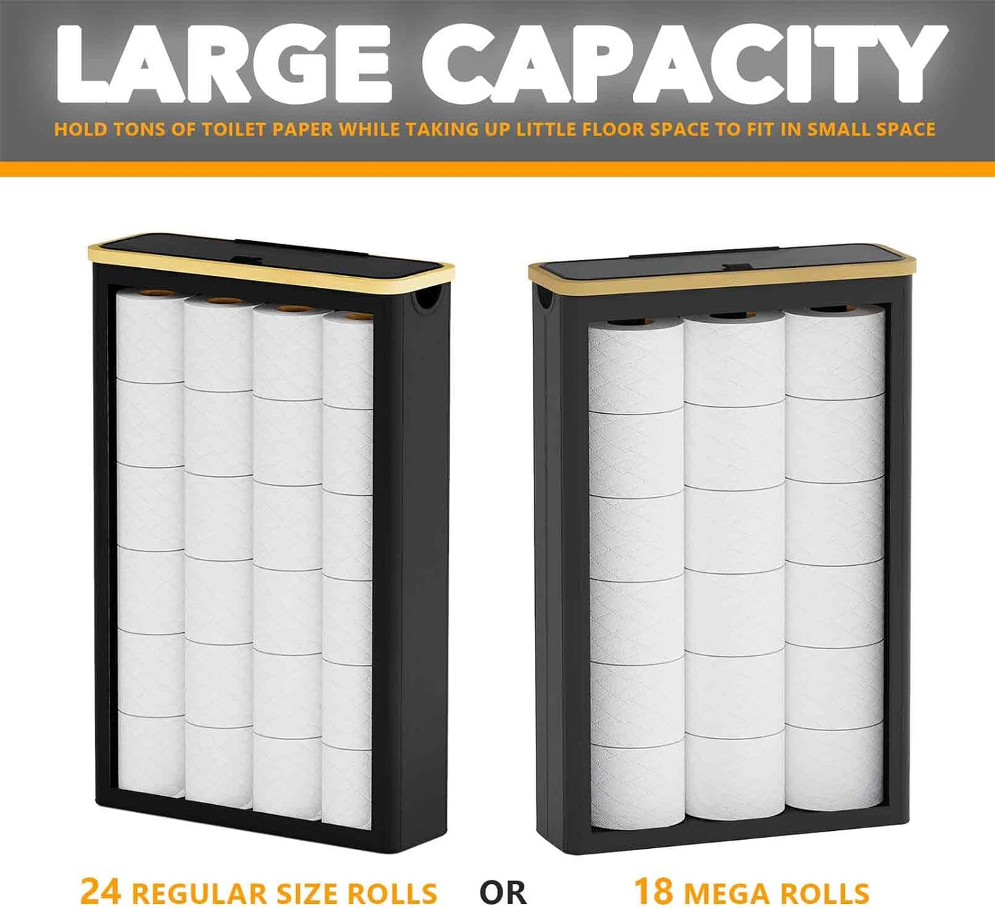 SpaceAid Extra Large Toilet Paper Storage with Lid, Hold up to 24 Regular Rolls or 18 Mega Rolls, Slim Toilet Paper