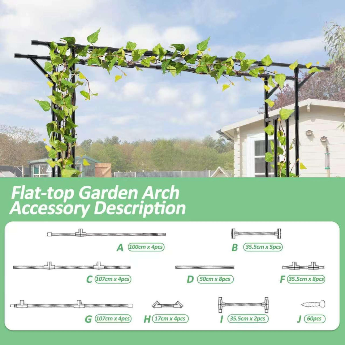 Garden Arch Trellis - 79" L x 86" H Supersize Flattop Garden Arch | Garden Trellis for Lawn, Party, Ceremony Wedding