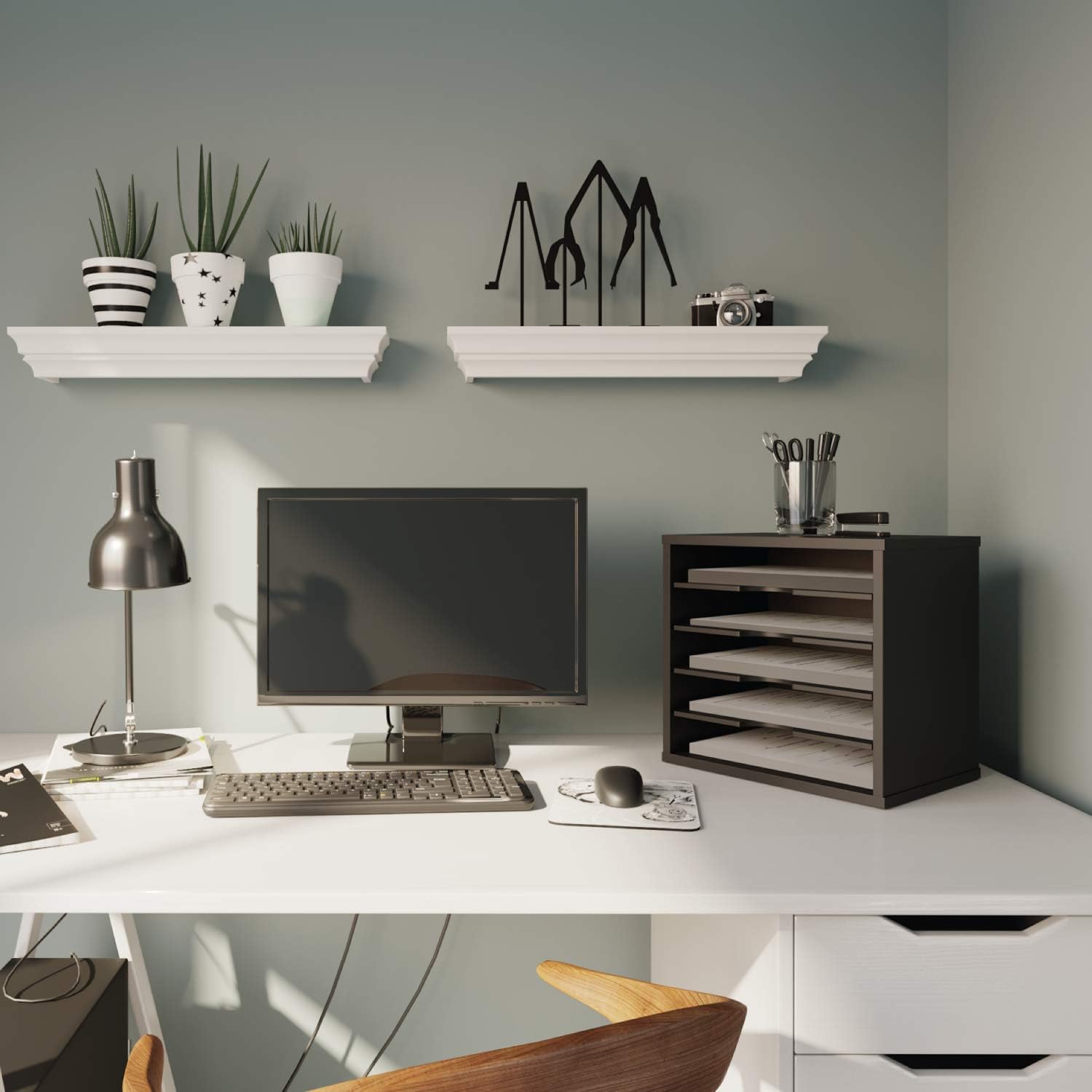 Ballucci 5-Tier File Organizer for Desk, Wooden Mail Sorter, Office Desk Organization, Paper Storage Organizers, Folder