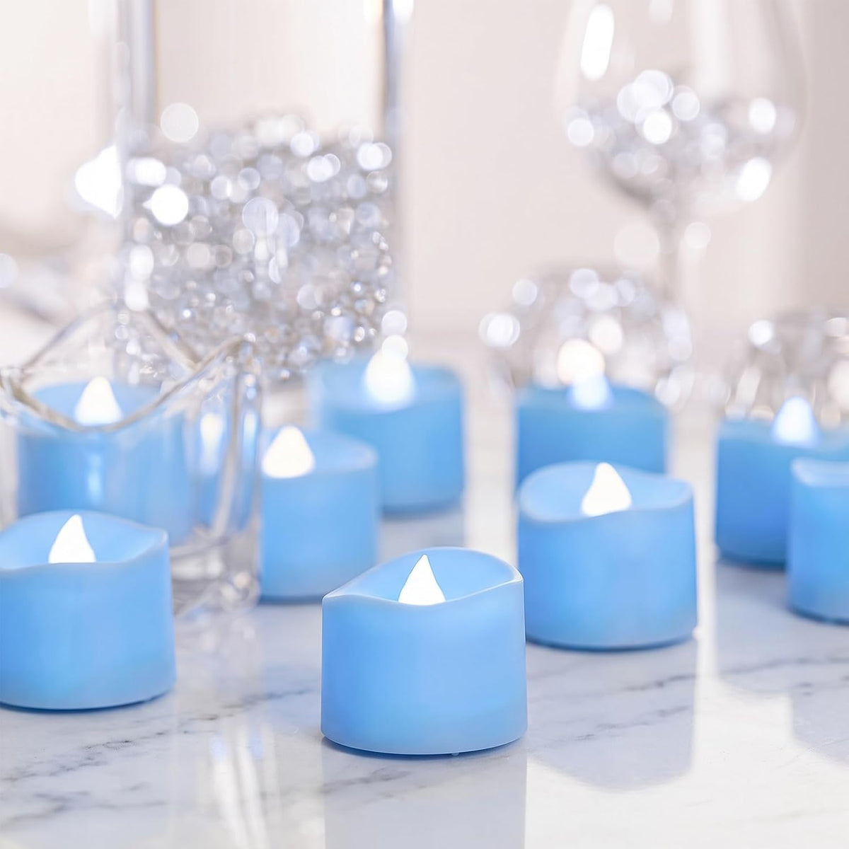 Homemory 24-Pack Light Blue Flameless Battery Tea Light Candles, 200+ Hours