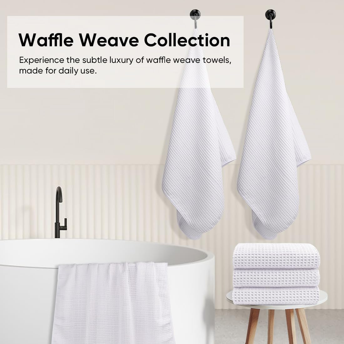 HOMEXCEL White Waffle Bath Towels Set of 4 Pack, Waffle Towels for Bathroom | 400GSM Microfiber Waffle Bathroom Towel