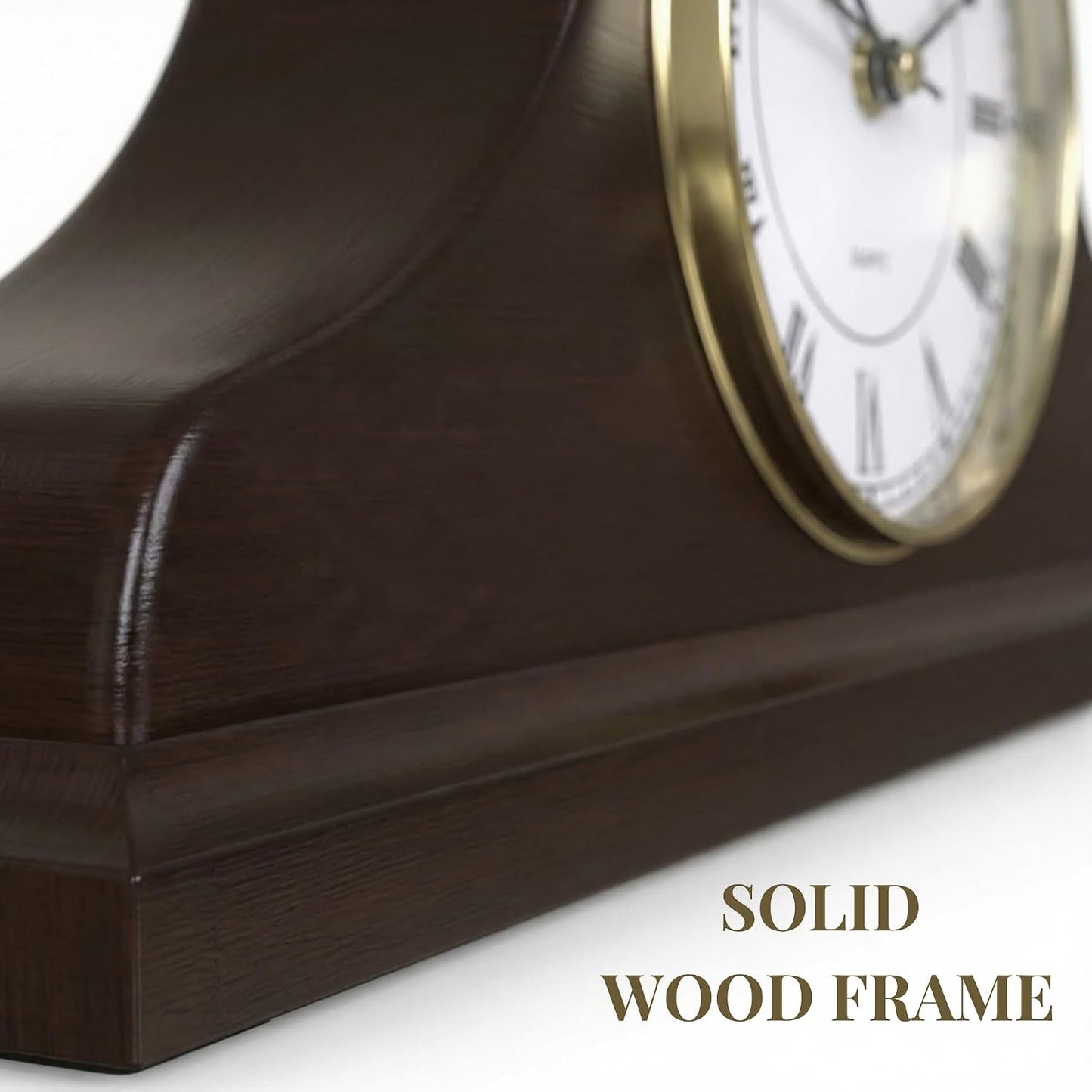 Mantel Clock for Fireplace, Solid Wood Silent Non-Chiming Mantle Clock | Battery Operated Wooden Clock 15x7.5, Easy to