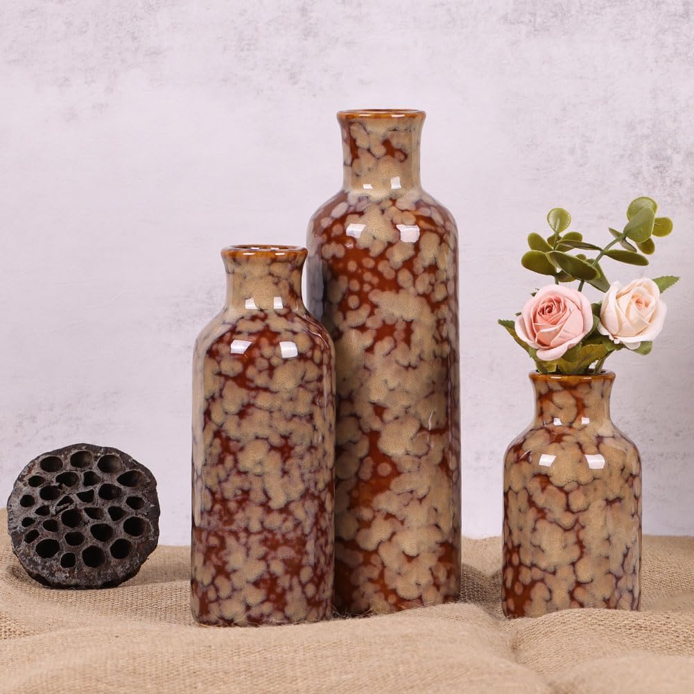 Ceramic Vase Set / Crack Brown