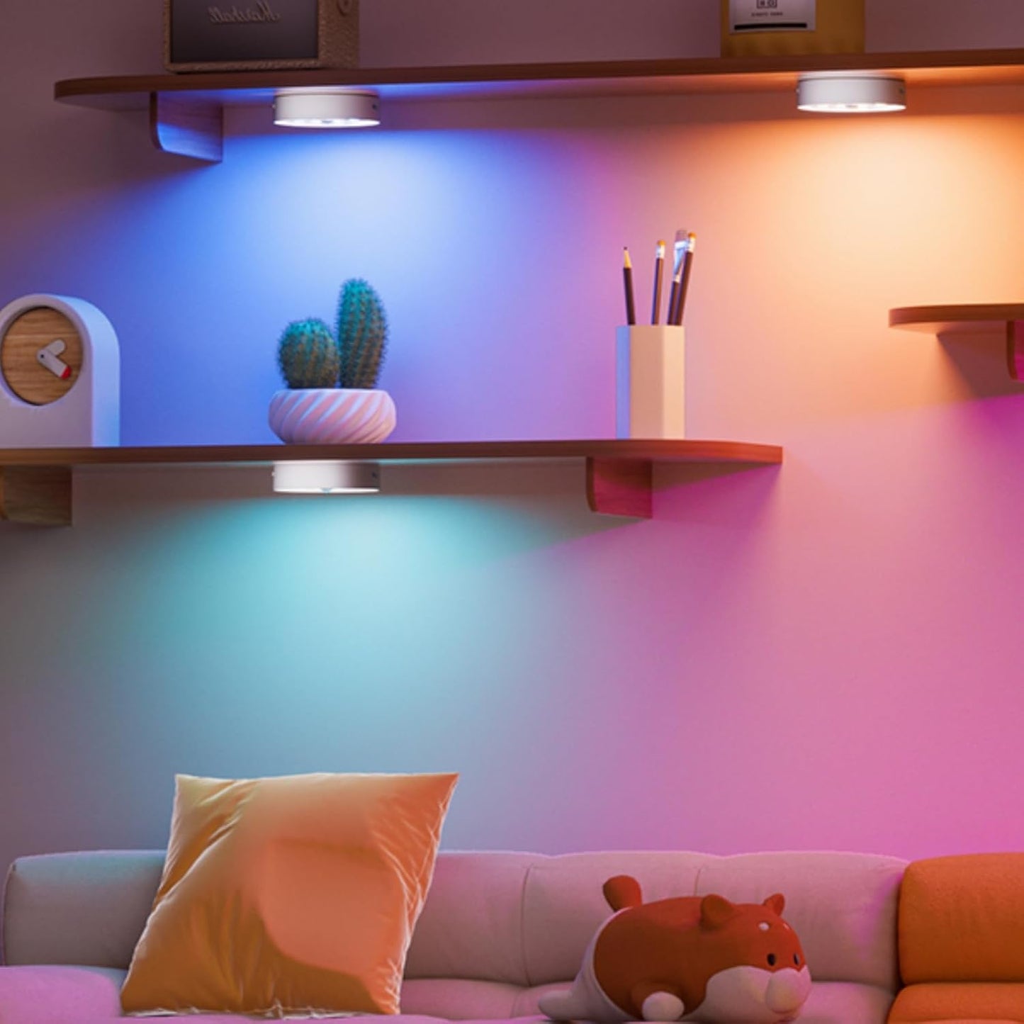HOMEBEST RGB Puck Lights with Remote & Motion Sensor – 1500mAh Rechargeable Under Cabinet Lighting for Kitchen, Closet