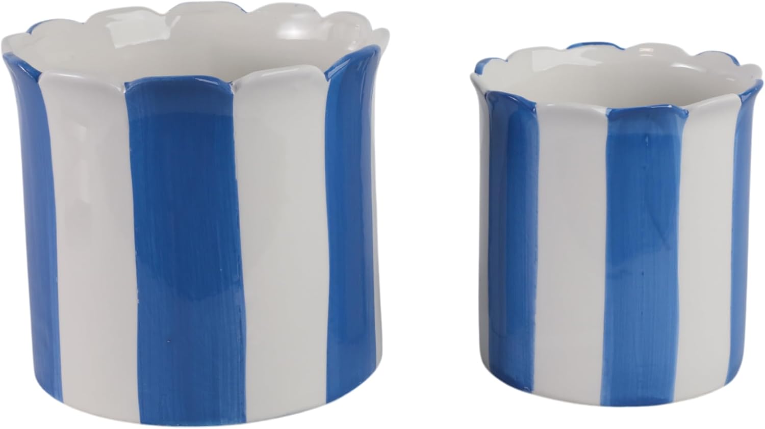 Flower Pots / Decorative Striped Scallop Edge Planters Accent / 7 Inches / Blue