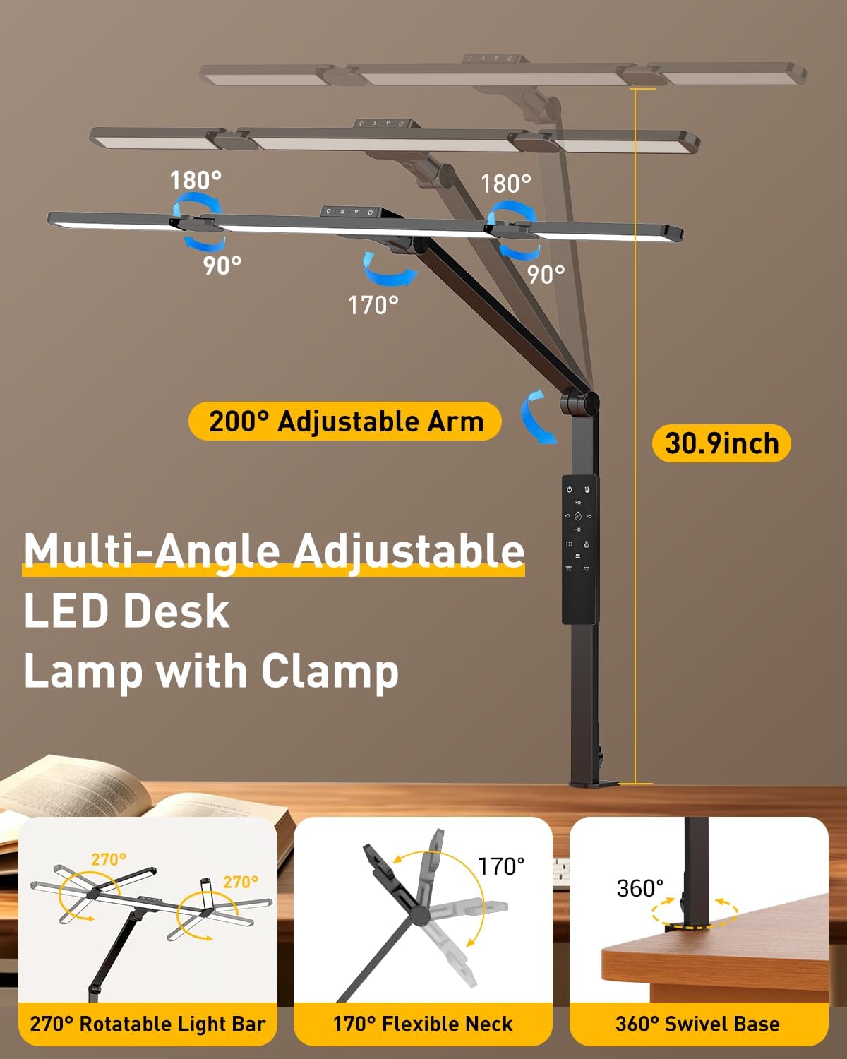 GUARDKING Desk Lamp for Home Office with Clamp 33.4" 5 Color & 5 Brightness | Led Desk Light with Remote Control