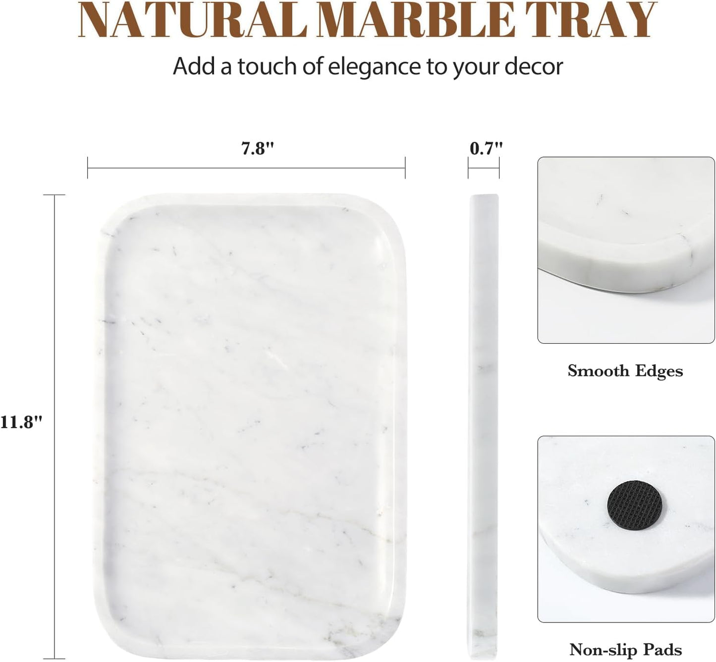 Marble Tray / Marble Vanity Tray for Countertop Bathroom Kitchen Dresser / Bianco Carrara / 12 x 8