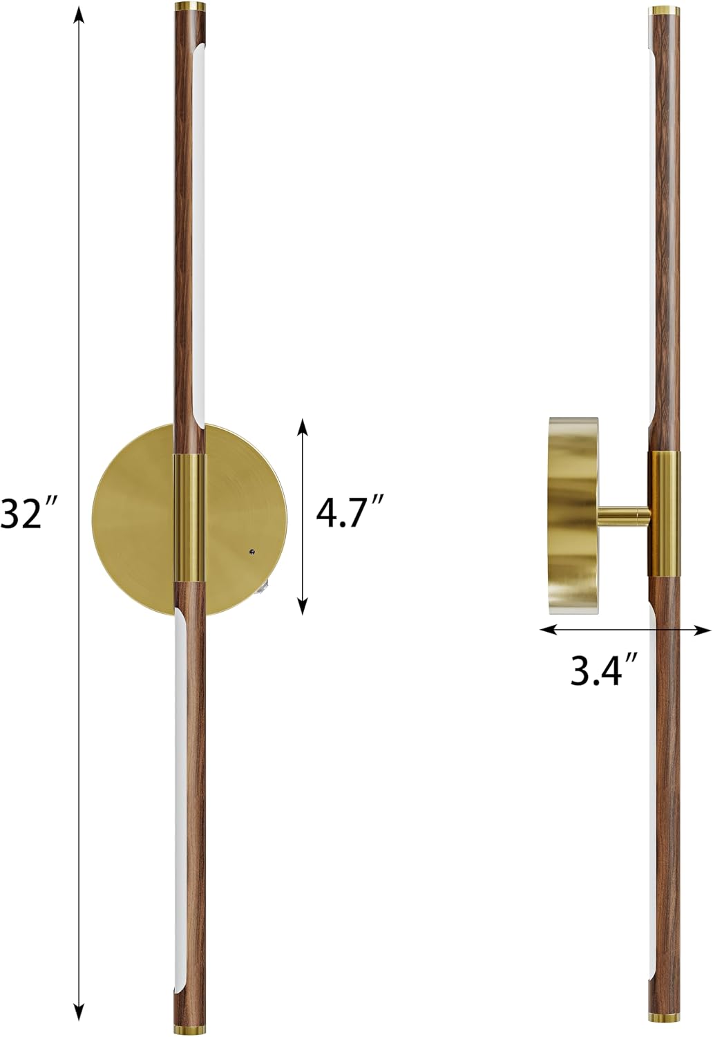 32" Battery Operated Wall Sconce Set of 2, 350° Rotating Lamp, Walnut Gold | Wireless, 8000mAh Rechargeable Battery