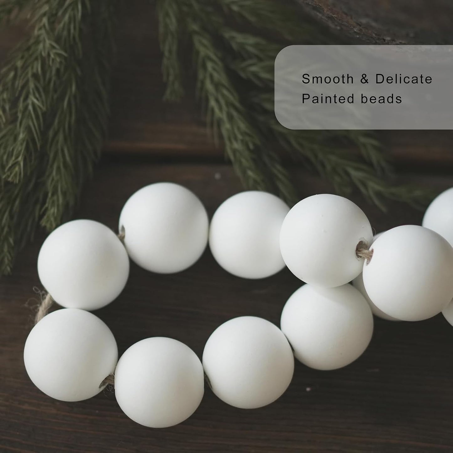 Wooden Beads Garland / 50 Inches / White