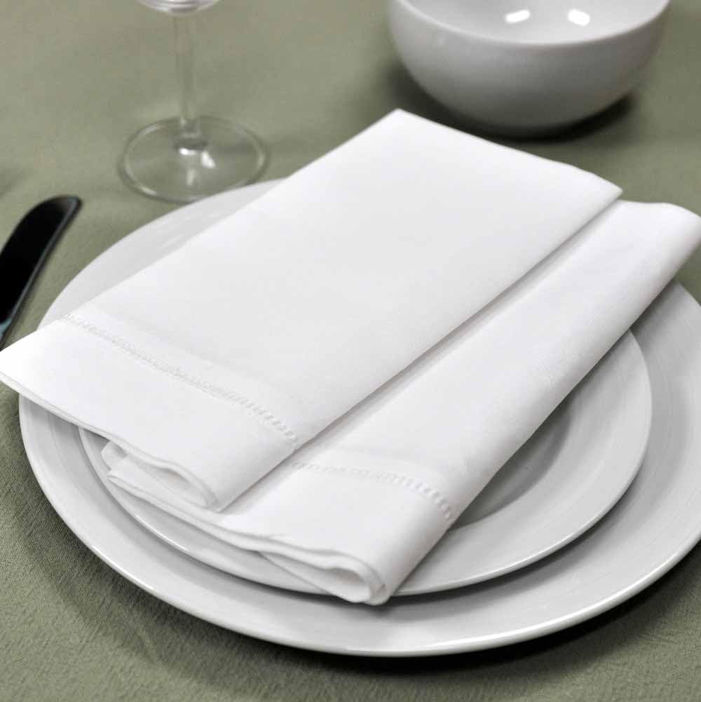 White Linen Cotton Blend Hemstitched Dinner Napkins- Set of 4 18" X 18" Ladder Hem Stitch Cloth Napkin