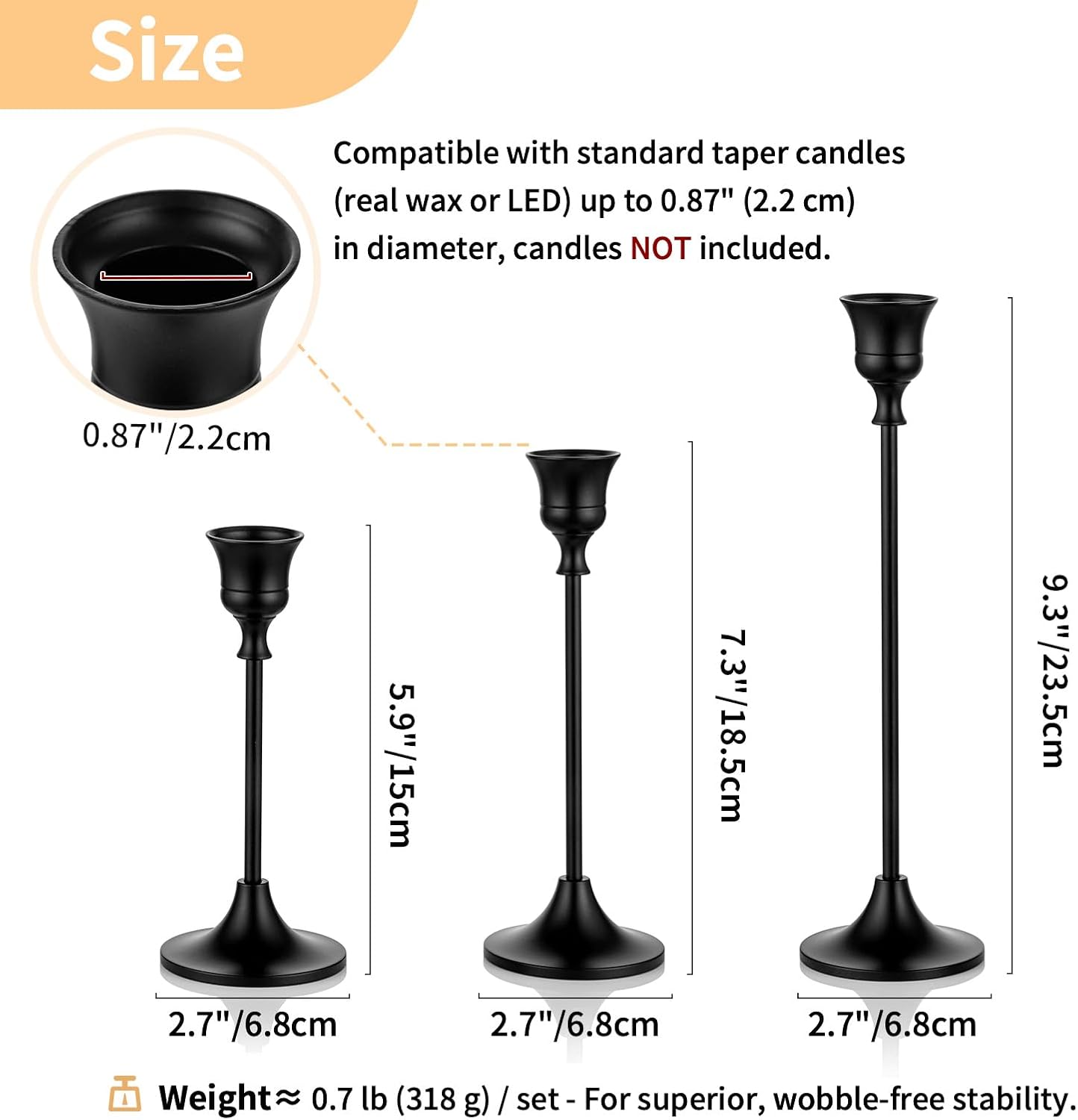 NUPTIO Halloween Candle Holder for Candlestick: Solid Aluminum - Set of 6 | Black Gothic Candle Stick Taper Holders for