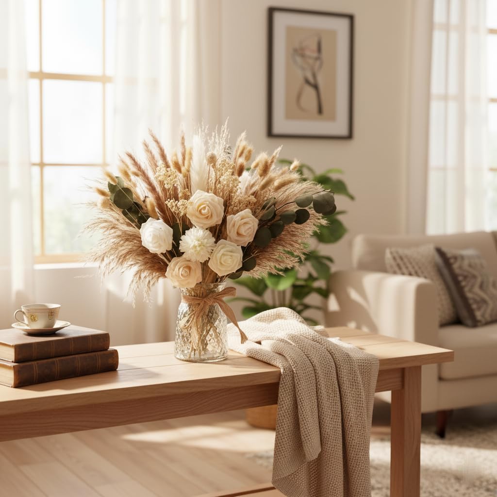 Indoor Artificial Dried Flowers / Natural Champagne / Set of 101