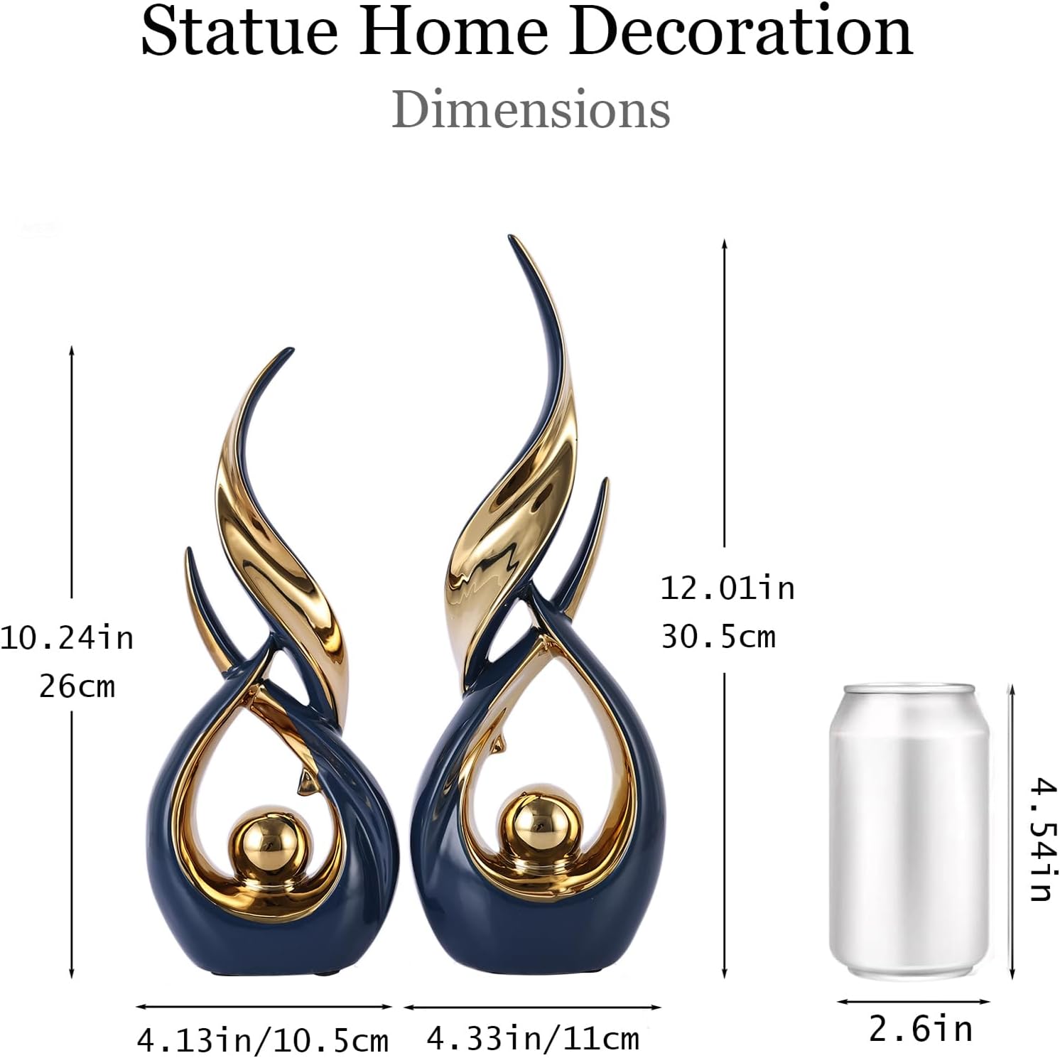 Ceramic Statues / Modern Abstract Art Sculptures / Blue Gold / Set of 2