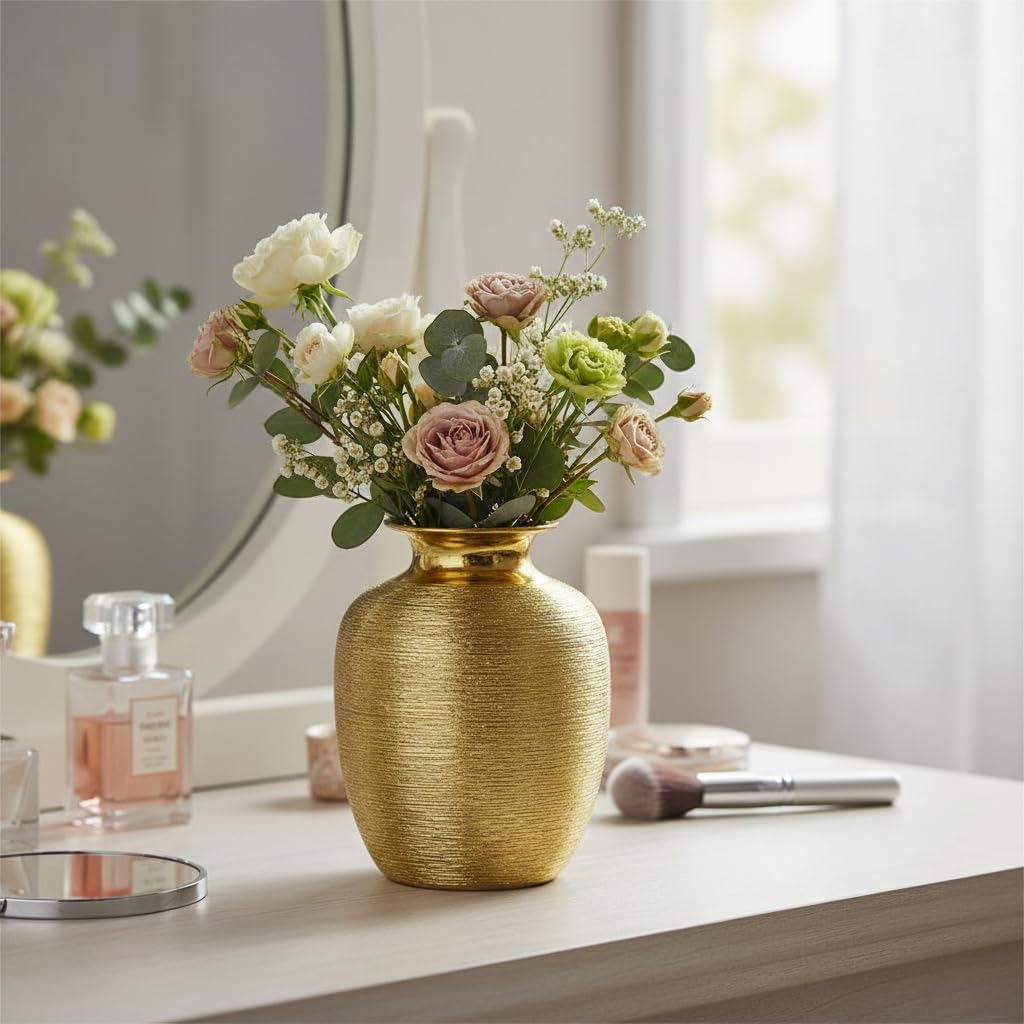 Ceramic Vase / Modern Flower Vase for Centerpiece / Gold / 7 Inch