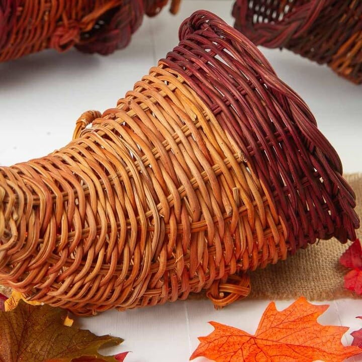 12" Wicker Cornucopia Basket – Natural Horn of Plenty Thanksgiving Décor