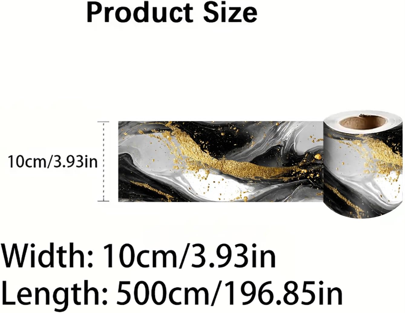 Wallpaper Border Peel and Stick Wall Border White Gold Pattern / Marble Wave / Black / 196 x 4