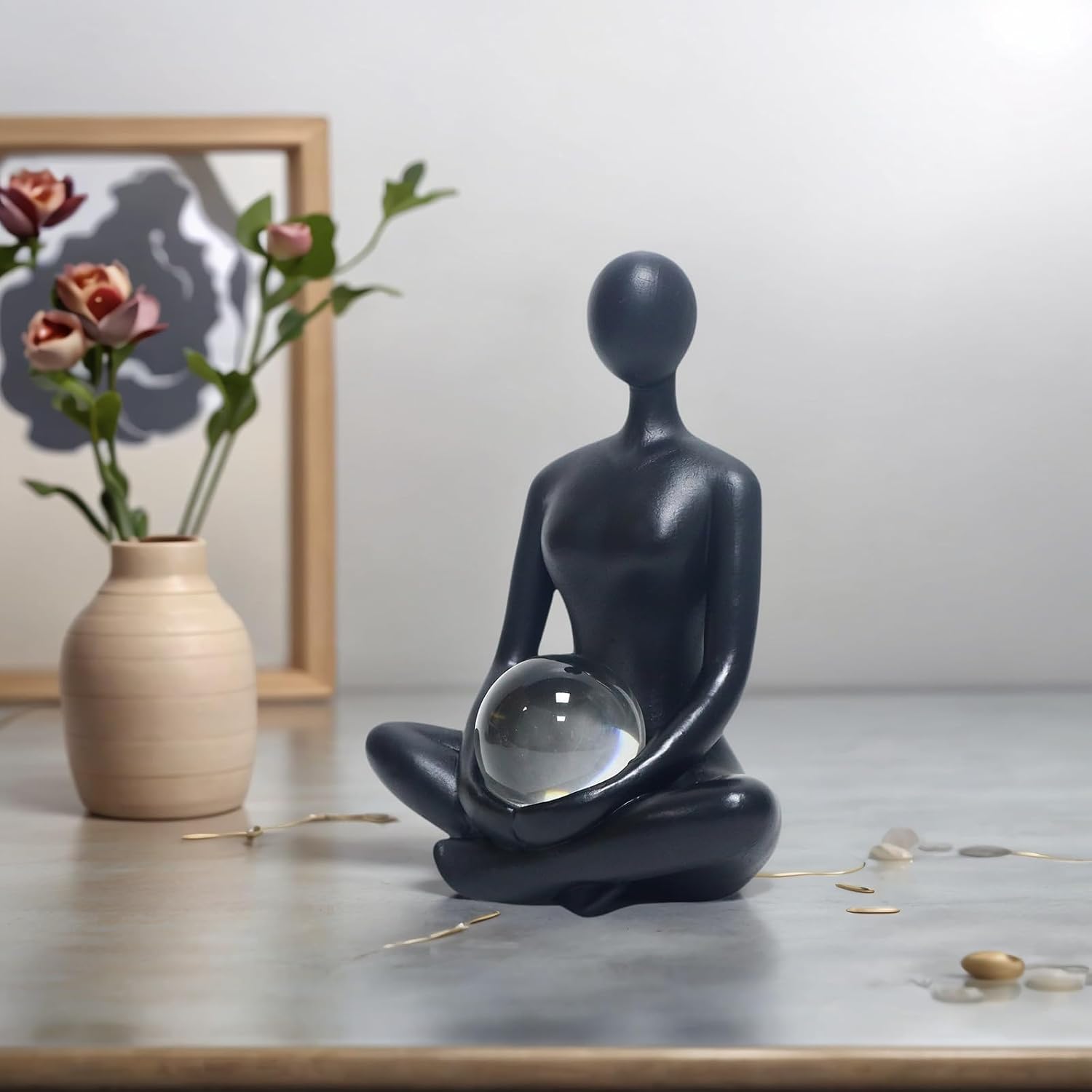 Zen Meditation Figurine / Black -yoga / 7.9 Inch