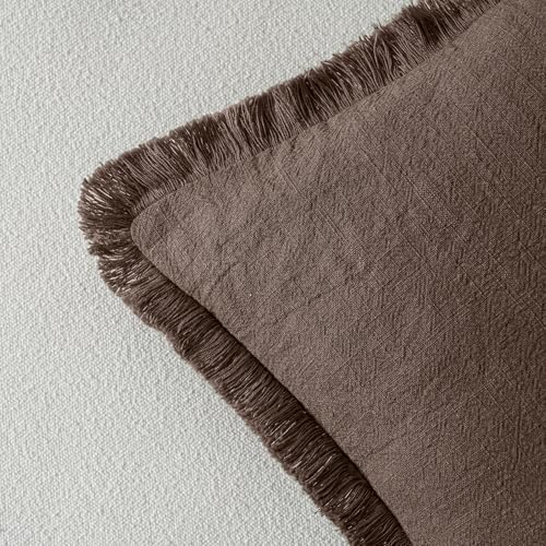 MIULEE Linen Fringe Decorative Fall Euro Pillow Covers Reddish Brown 24x24