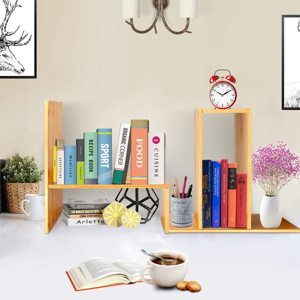 Sorfity Adjustable Desktop Bookshelf, Desk Organizer Display Shelf Counter Top Bookcase Free Style Display Shelf Rack
