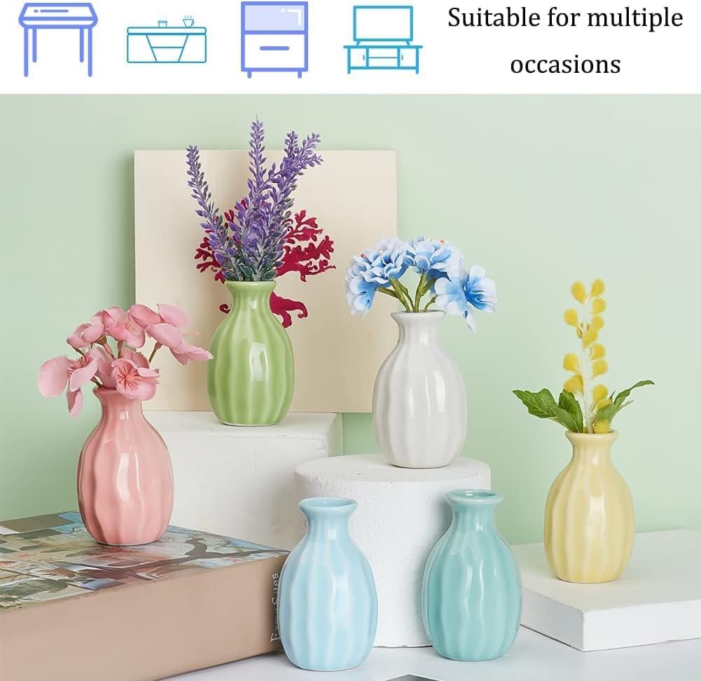 Mini Ceramic Flower Vase / 6 Colors Mini Size / Set of 6