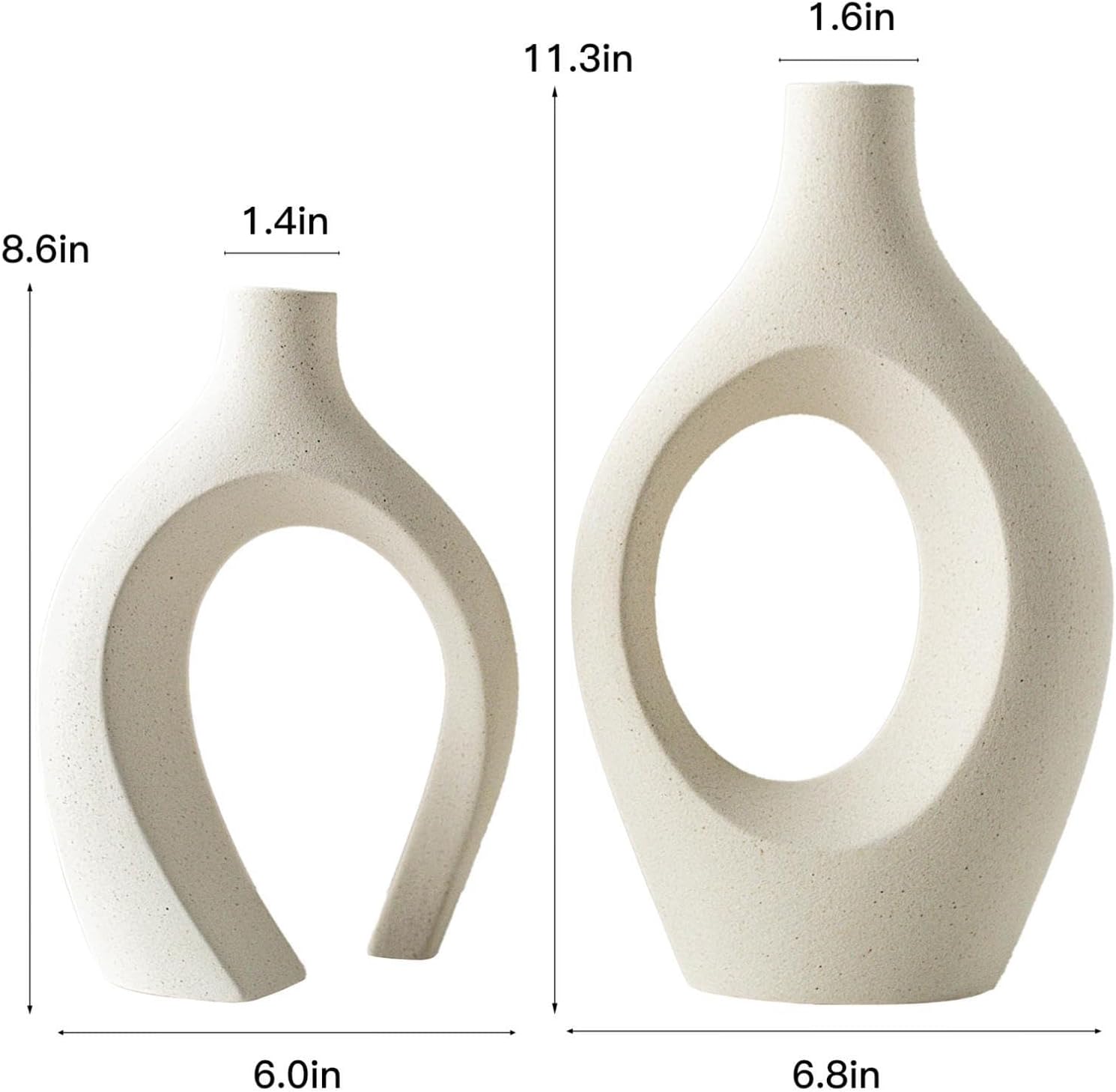 Snuggle Hollow XL Cream White Ceramic Vase / Cream White XL / Set of 2