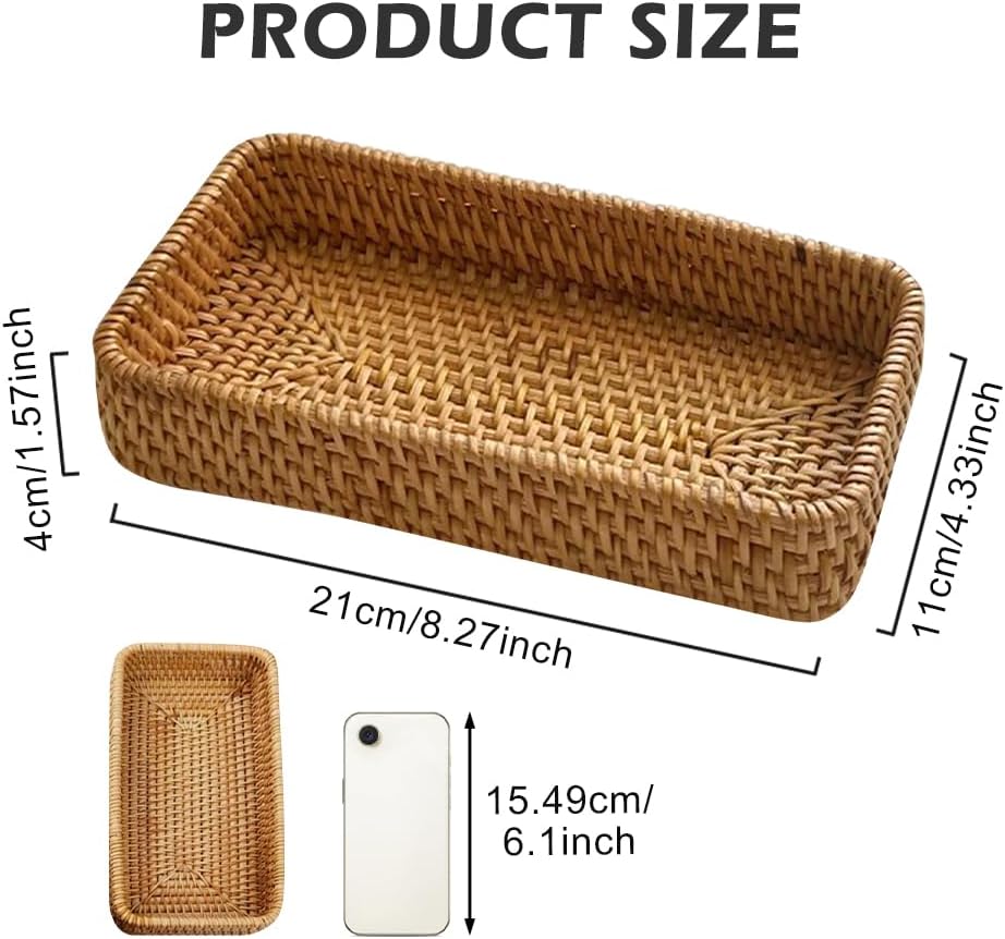 Rattan Bathroom Vanity Tray / Wood / 8 Inch