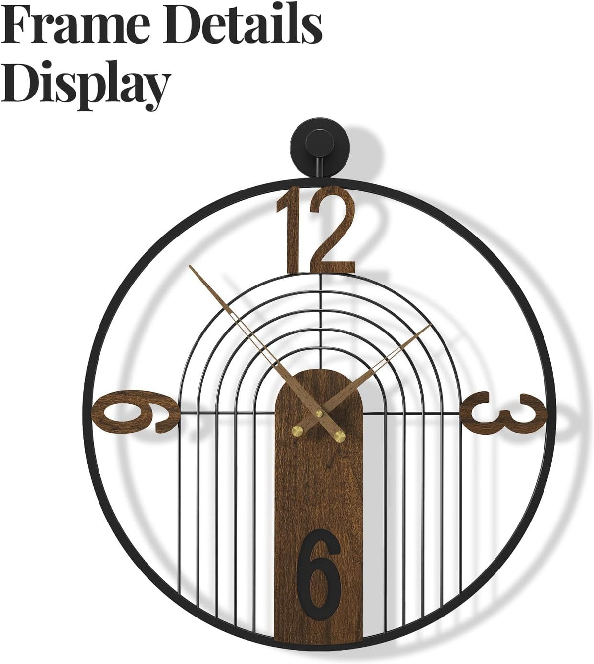 Cuspin 30 Inch Large Wall Clock Modern Black Metal Clock with Walnut Dial | Battery operated, Silent non ticking