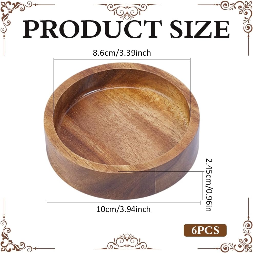 Wood Ring Tray Acacia Wood Decorative Jewelry Tray Small Tiny Bathroom / Round / 3.9 Inch / Set of 6