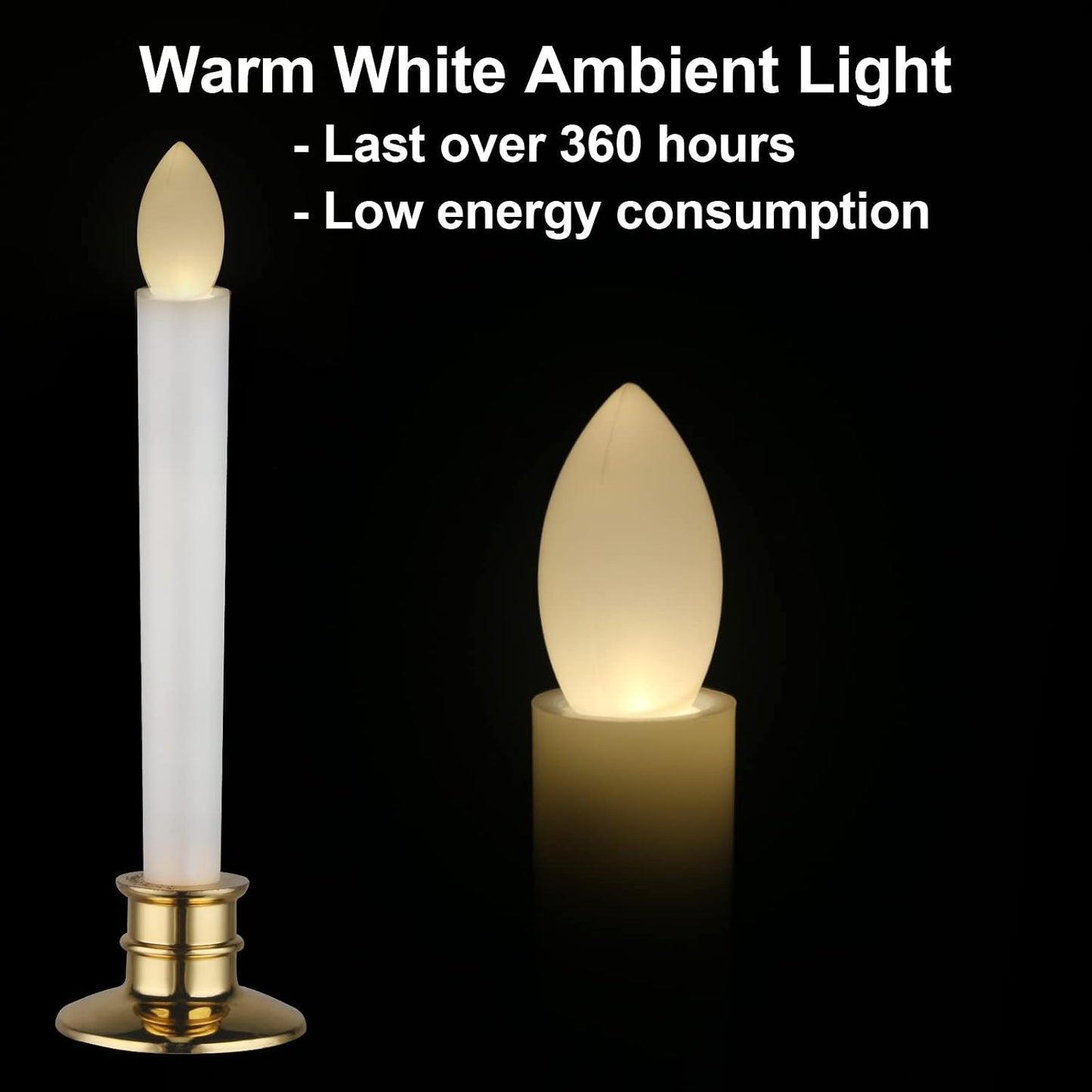 10 Pack Flameless LED Taper Candles with Remote & Timer – Battery Operated Flickering Window Candlesticks with Gold