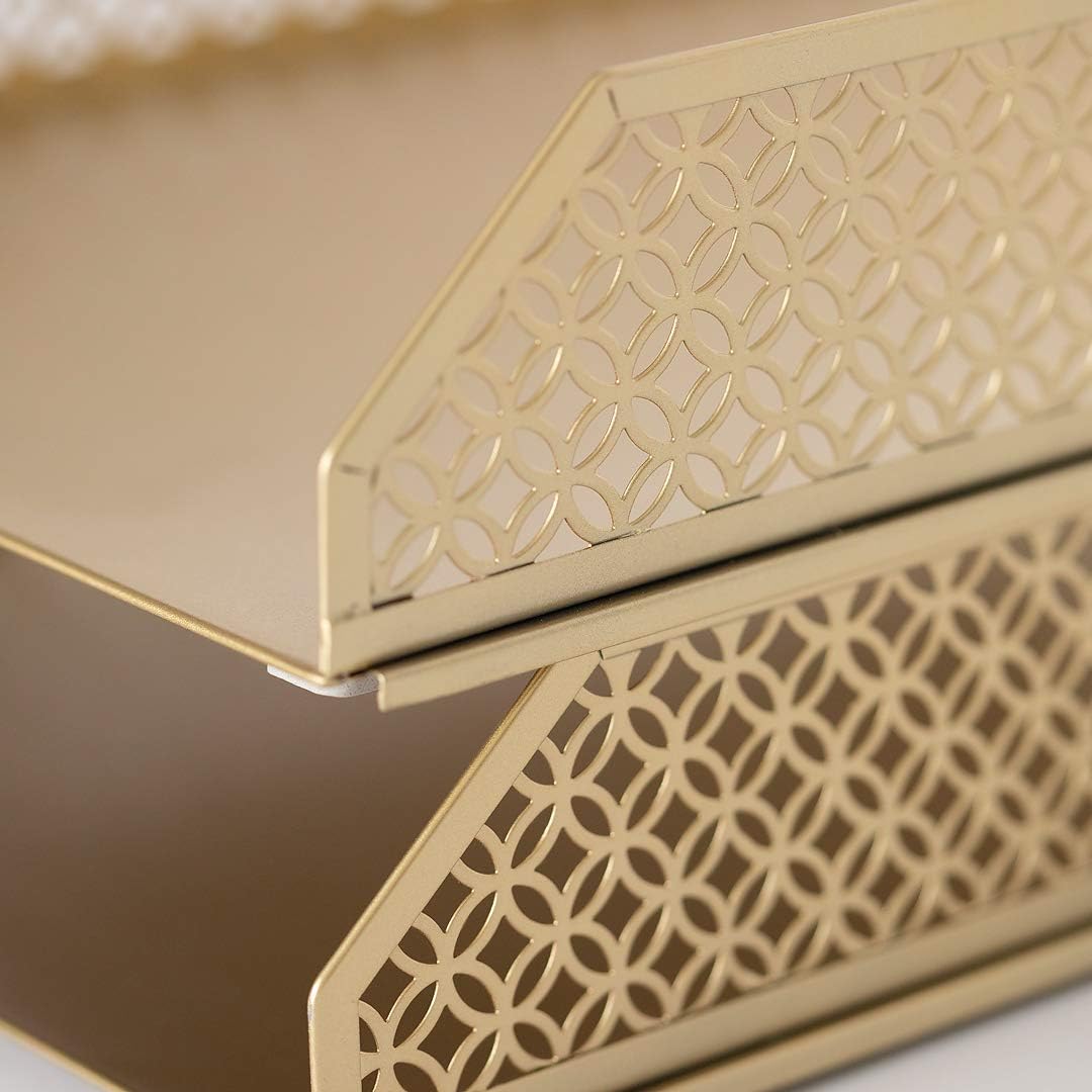 BLU MONACO | Paper Tray Stackable Gold Set of 2 | Stackable File Trays for Desk Organization | Tiered Desk Organizer