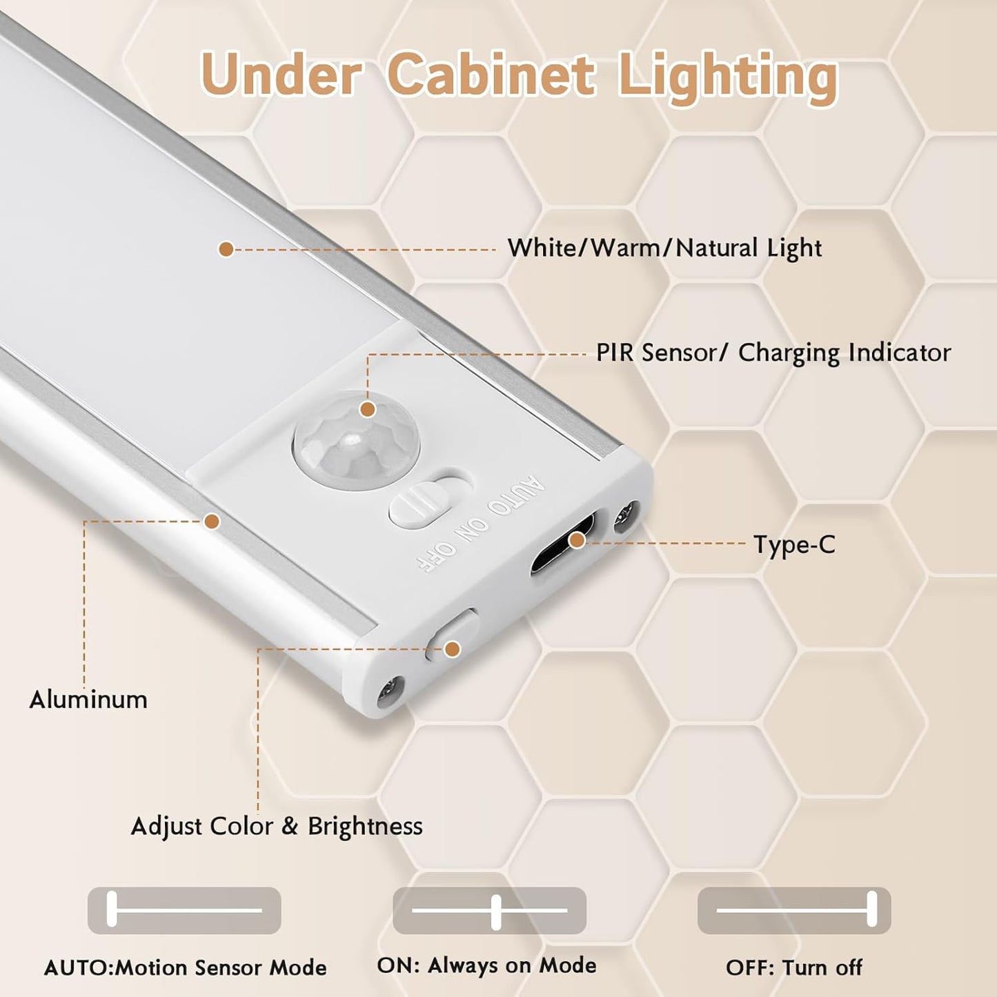 8inch Under Cabinet Lighting Wireless, 4Pack Motion Sensor Light Indoor | Rechargeable, 3 Color Temps, Dimmable, LED