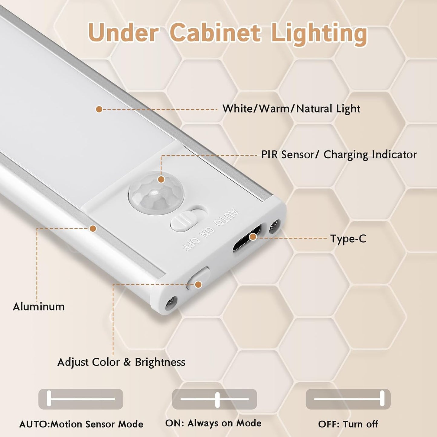 12inch Under Cabinet Lighting Wireless, 4Pack Motion Sensor Light Indoor | Rechargeable, 3 Color Temps, Dimmable, LED