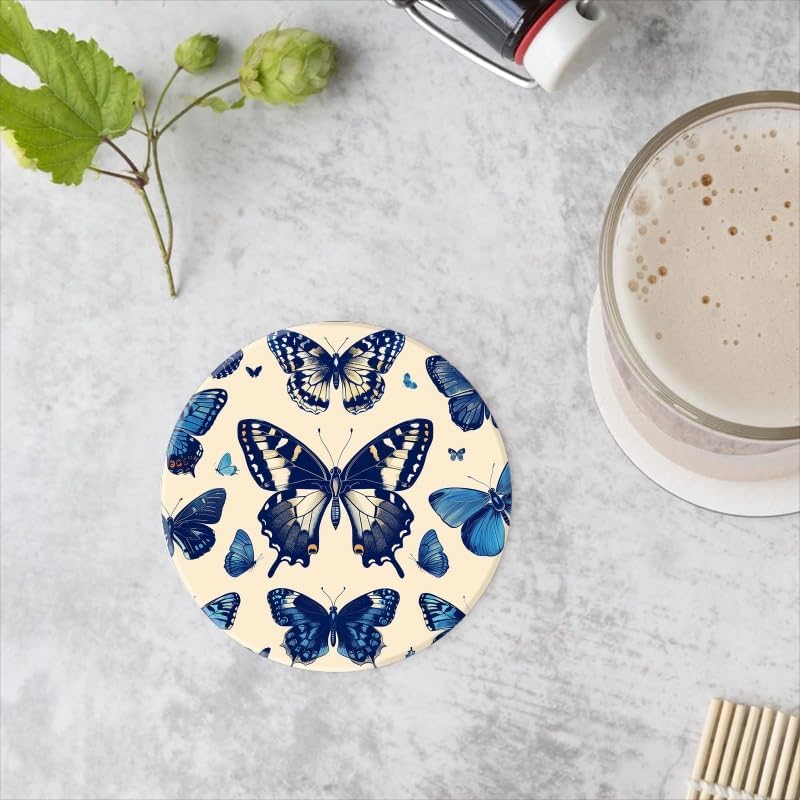 Drink Coasters Graceful Round Water Absorbent Ceramic Coaster / 4inches / Butterflies / Set of 4