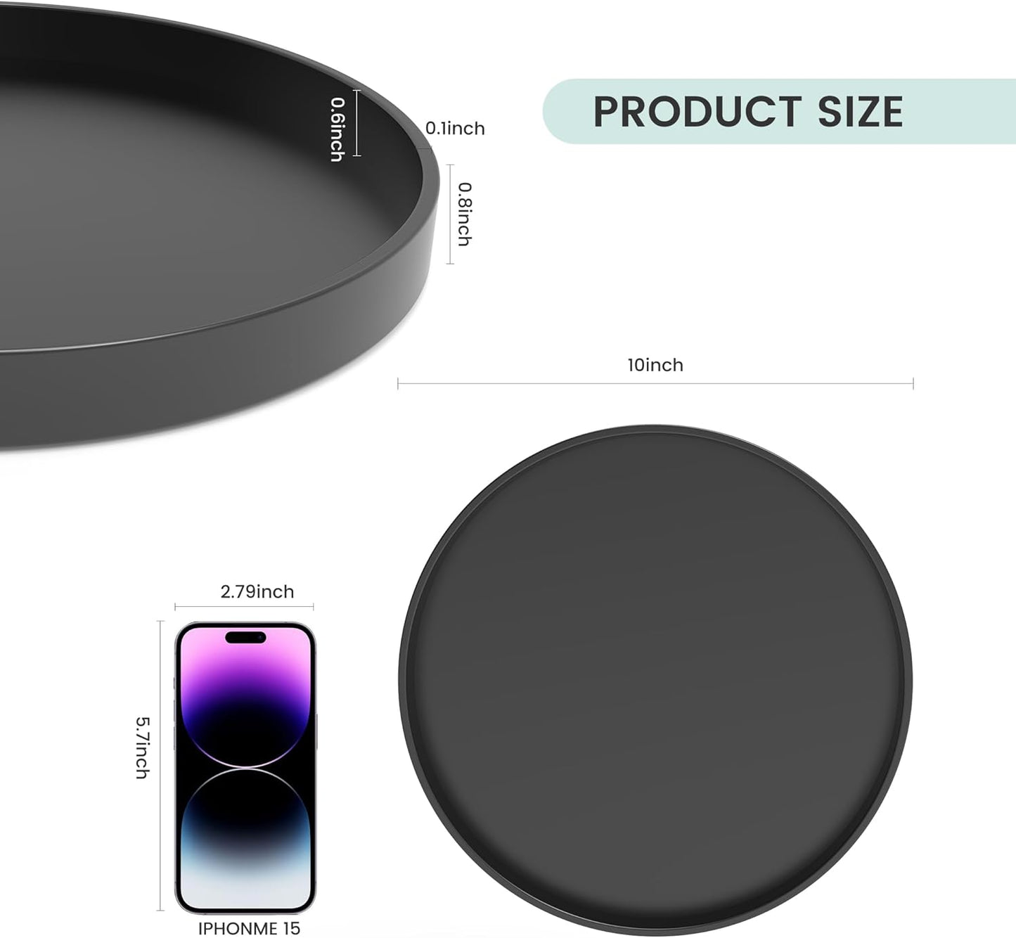 Candles / 10" Bathroom and Vanity Tray / Black / Set of 10